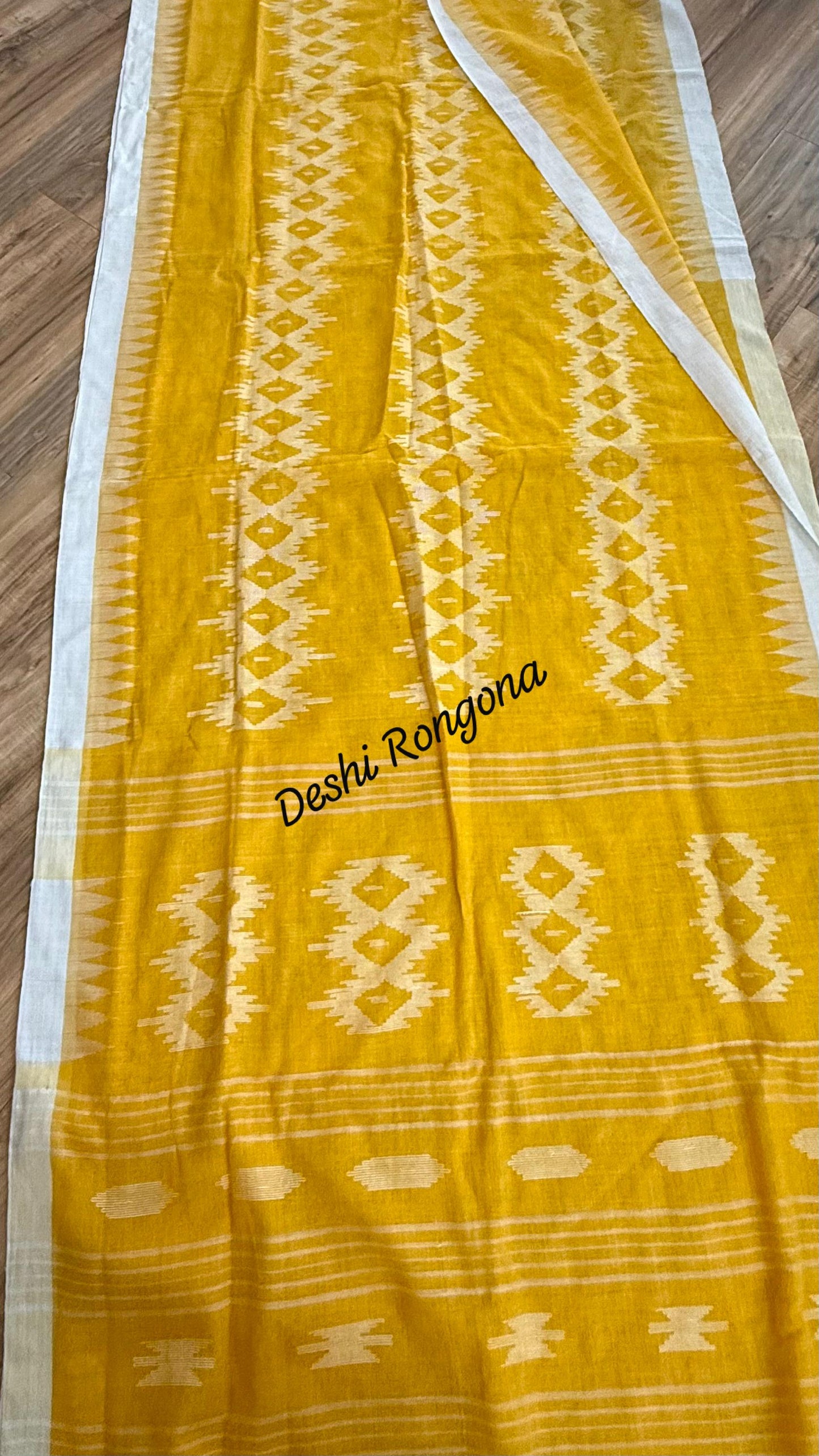 Sylheti Monipuri Handwoven Cotton Saree – Yellow