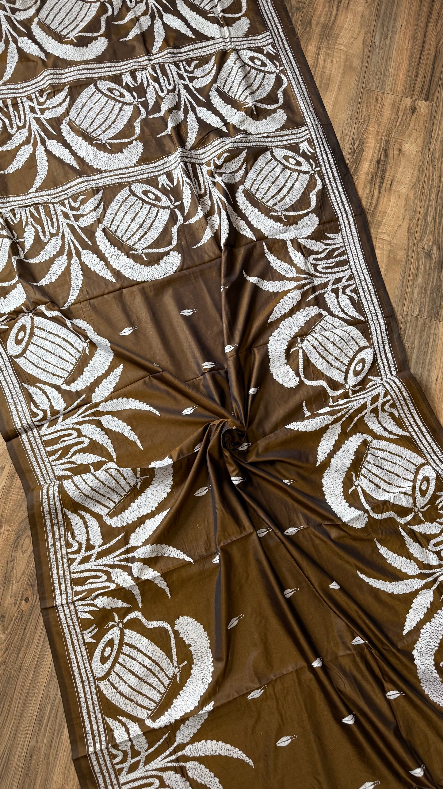 Brown Bangalore Silk Kantha Saree