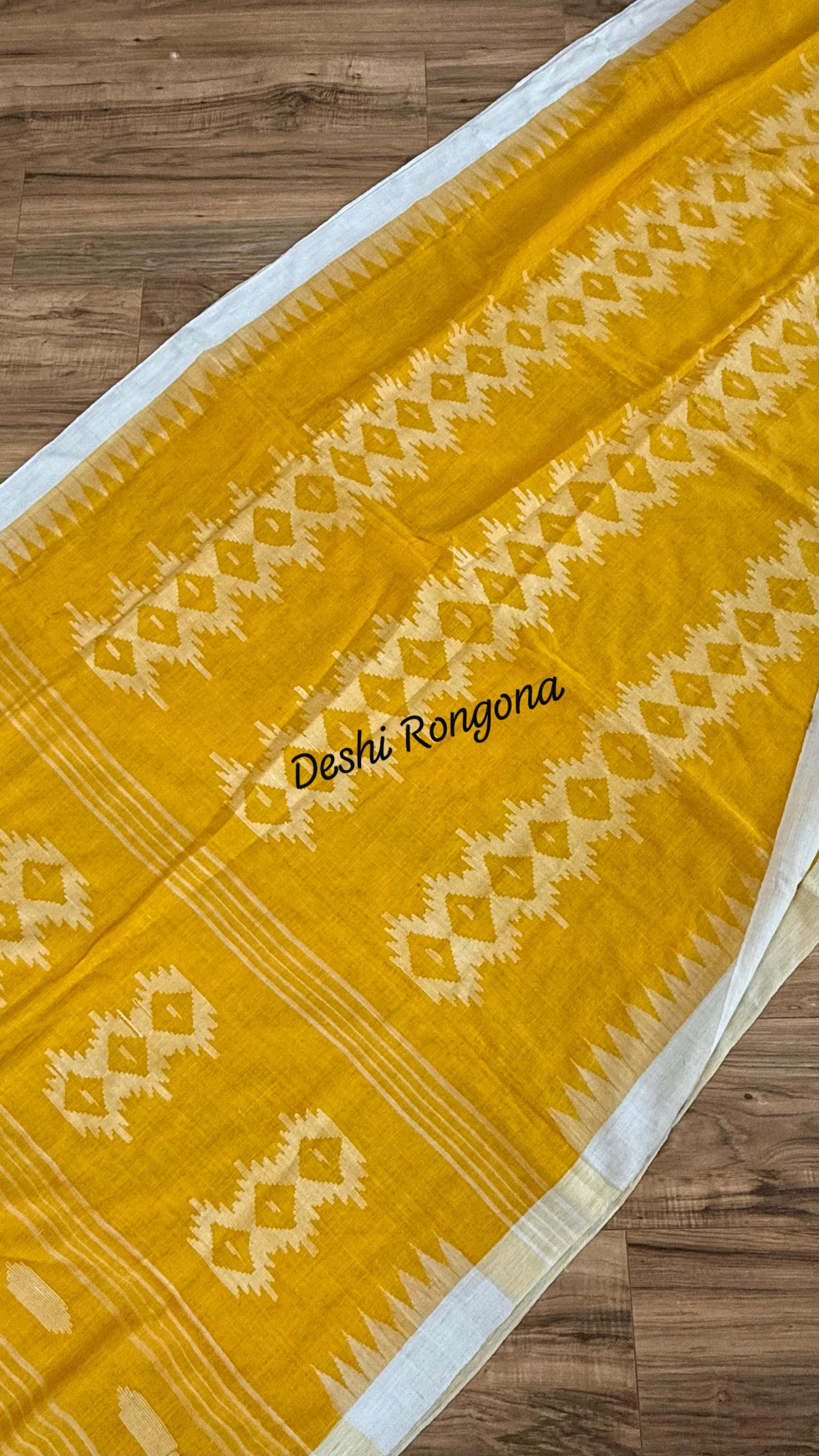 Sylheti Monipuri Handwoven Cotton Saree – Yellow