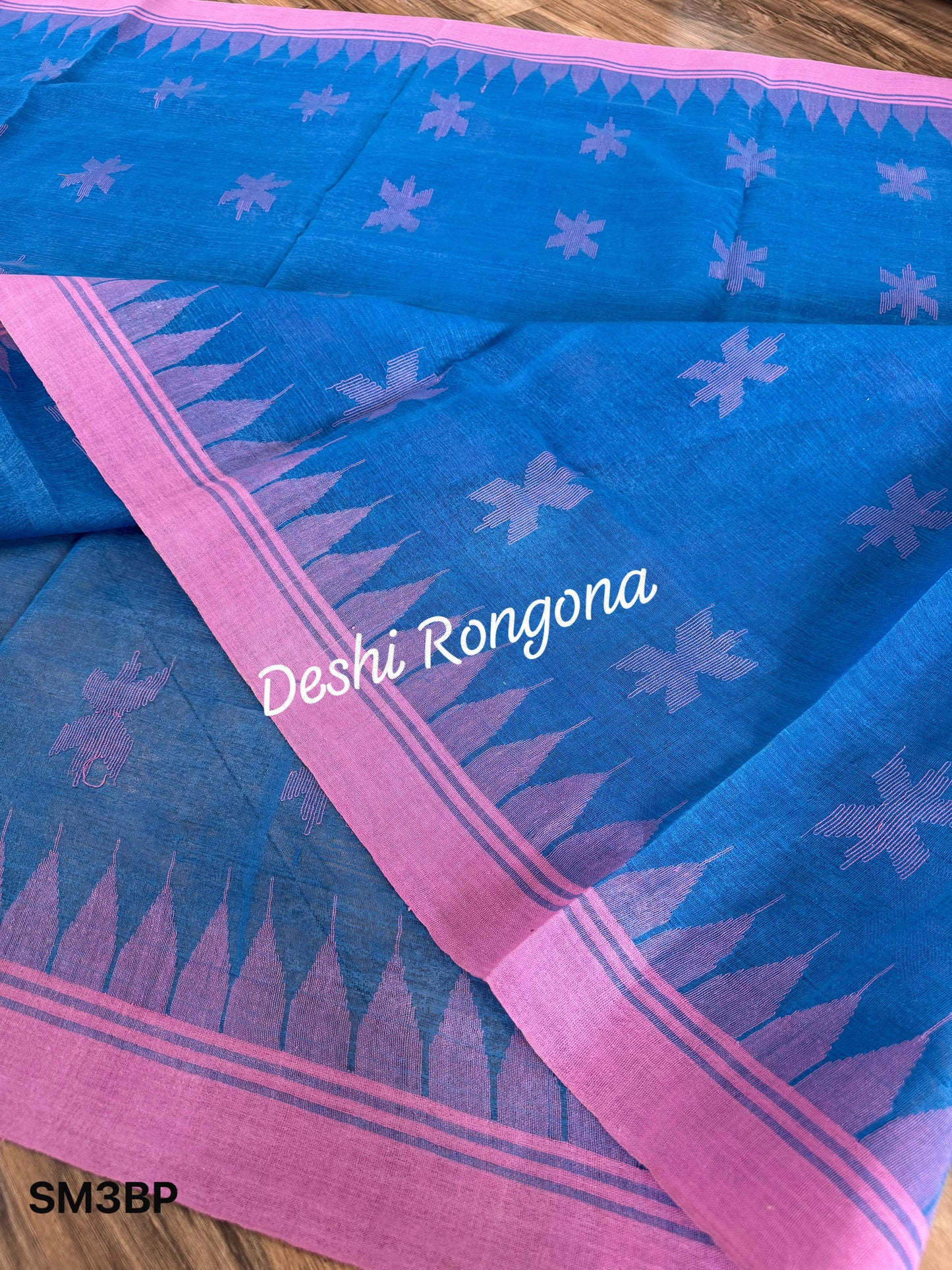 Sylheti Monipuri Handwoven Cotton Saree - Blue
