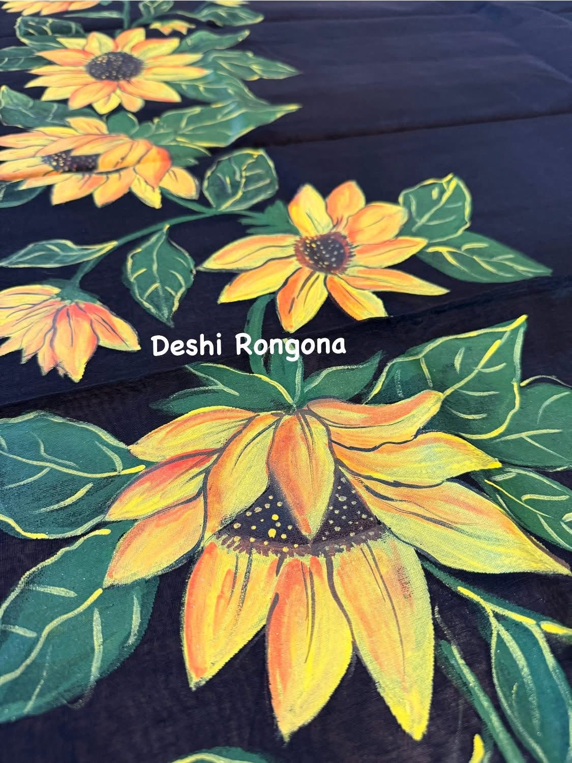 Handpainted Saree, Halfsilk Black Handloom Cotton Saree, Feel Special with this Exclusive and Rare Price of Art