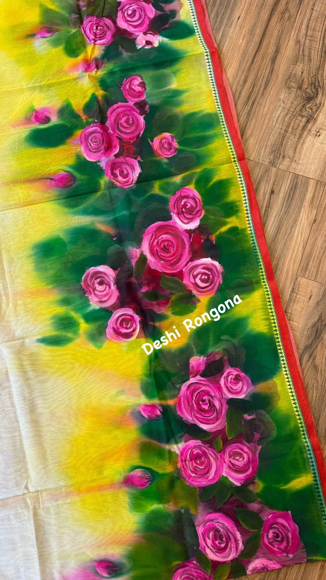 Rose Bloom Handpainted Saree on Tangail Halfsilk
