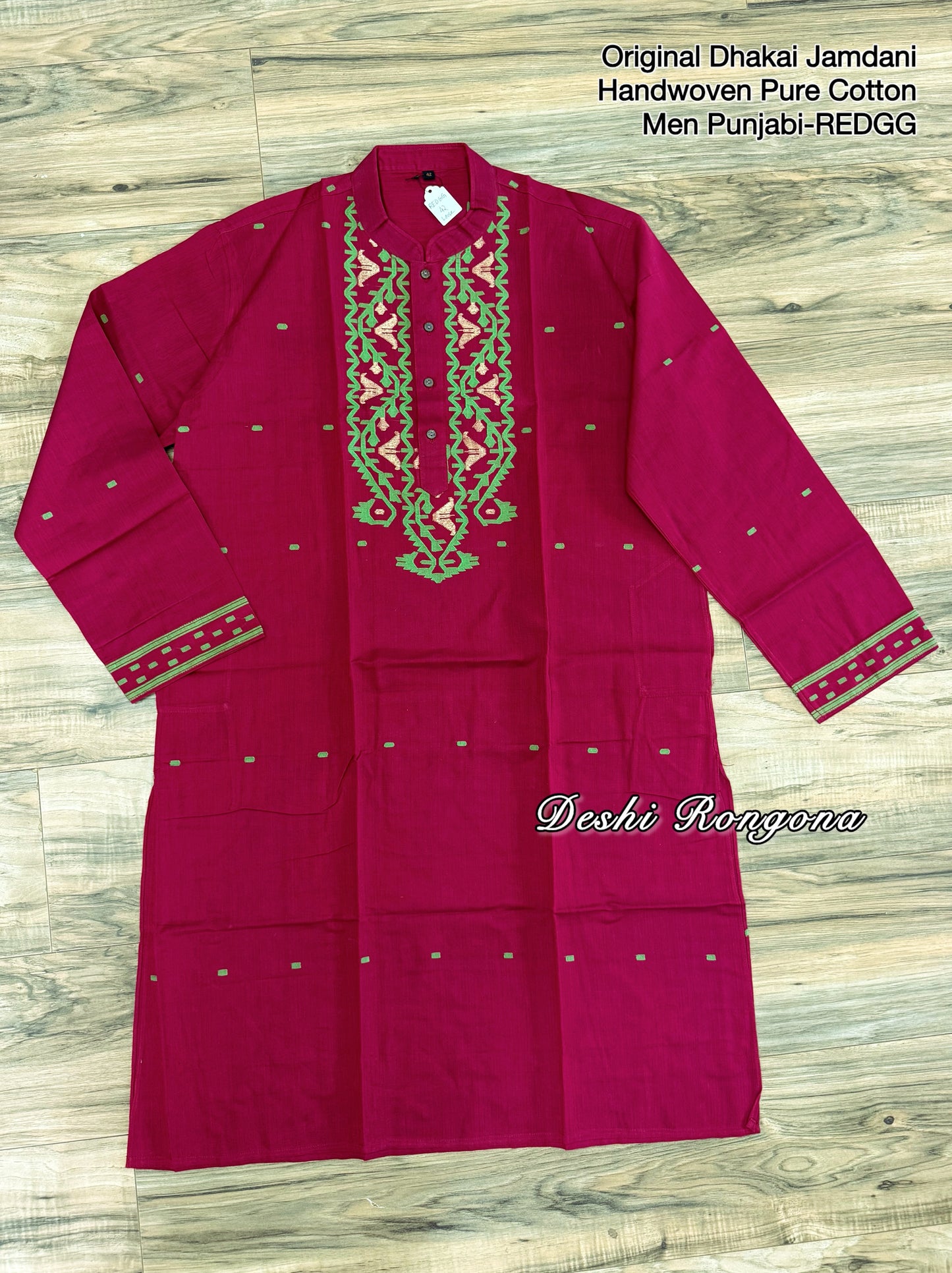 Original Dhakai Jamdani Punjabi – Handwoven Pure Cotton, RED