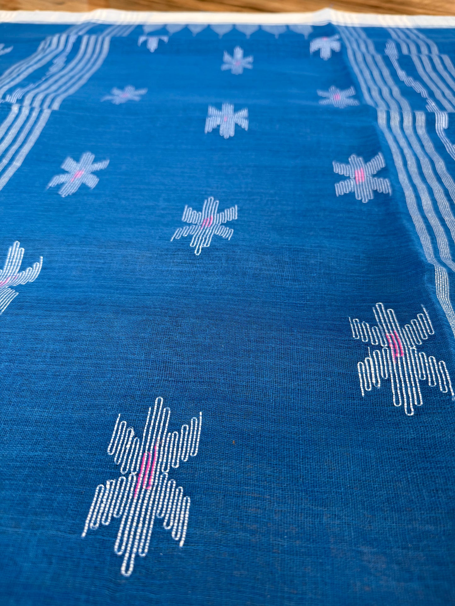 Sylheti Monipuri Handwoven Cotton Saree - Blue