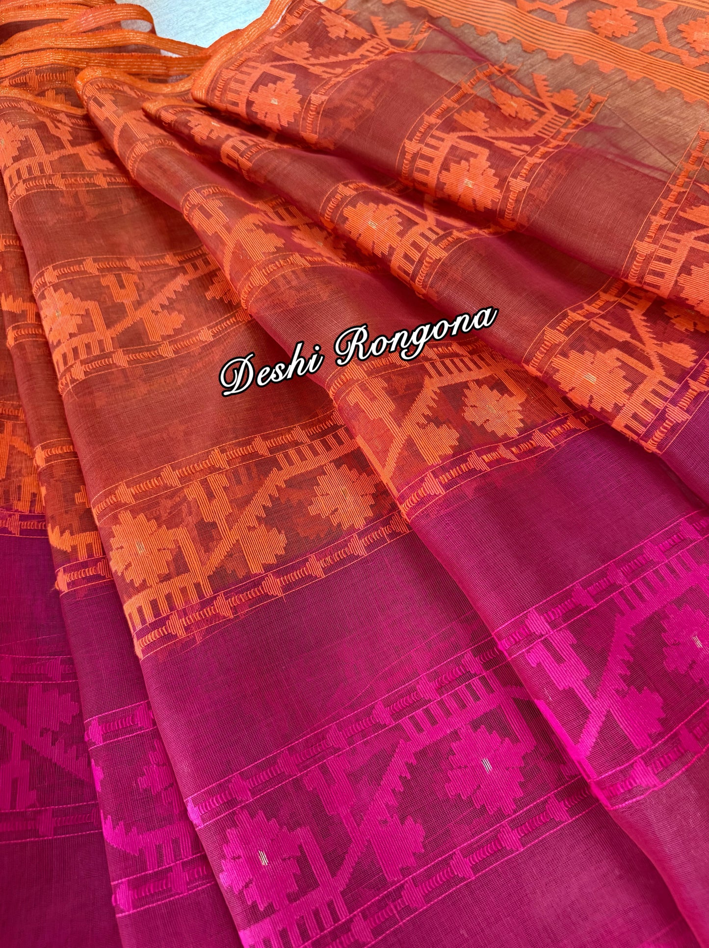 Elegant Magenta Orange Purple Dhakai Jamdani Saree - Handloom Classic