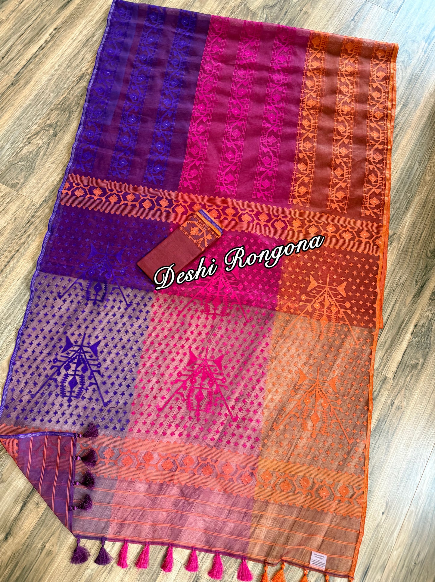 Elegant Magenta Orange Purple Dhakai Jamdani Saree - Handloom Classic