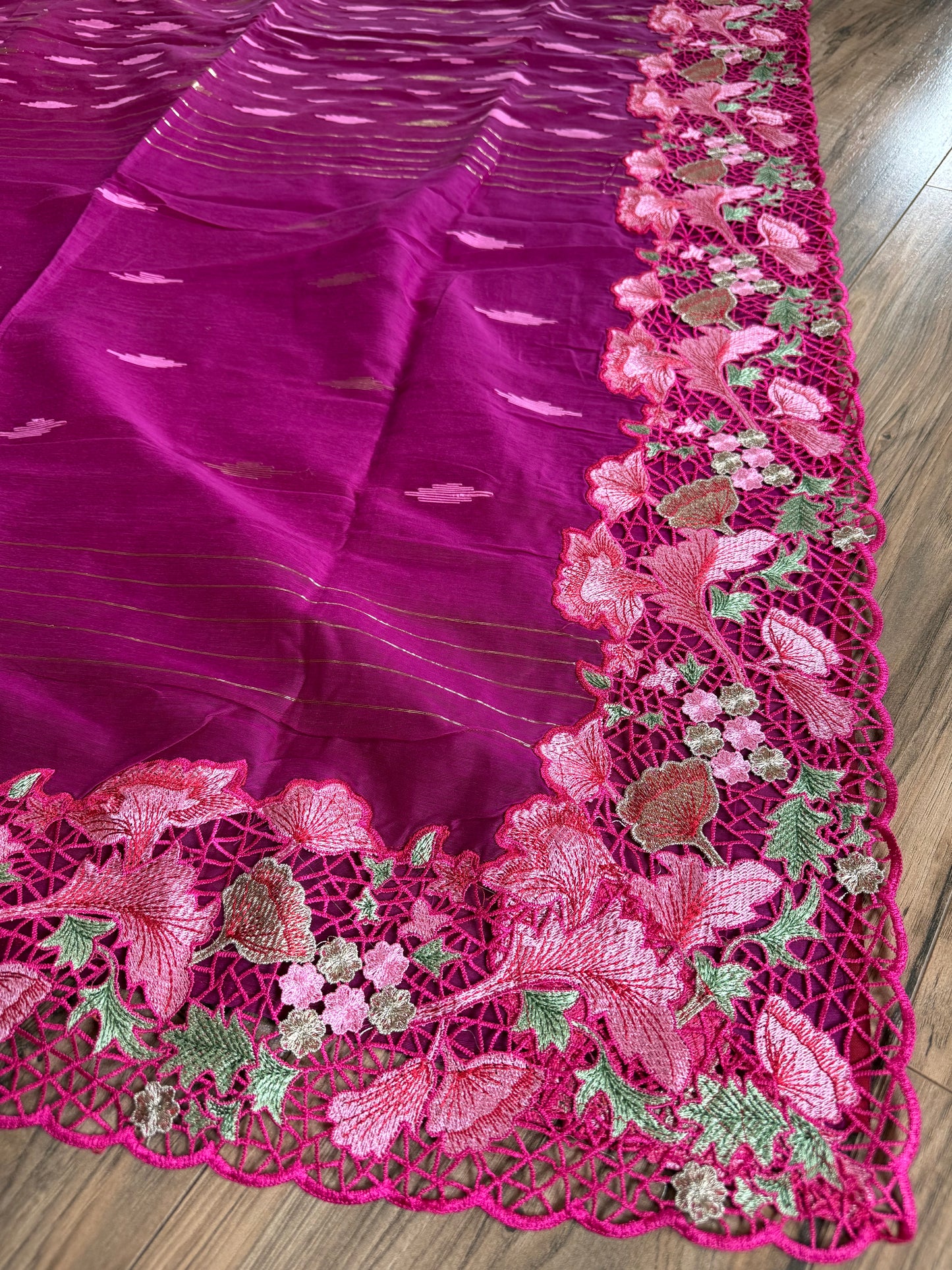 Cutwork Dhakai Jamdani – Hand Embroidered - Jam Magenta