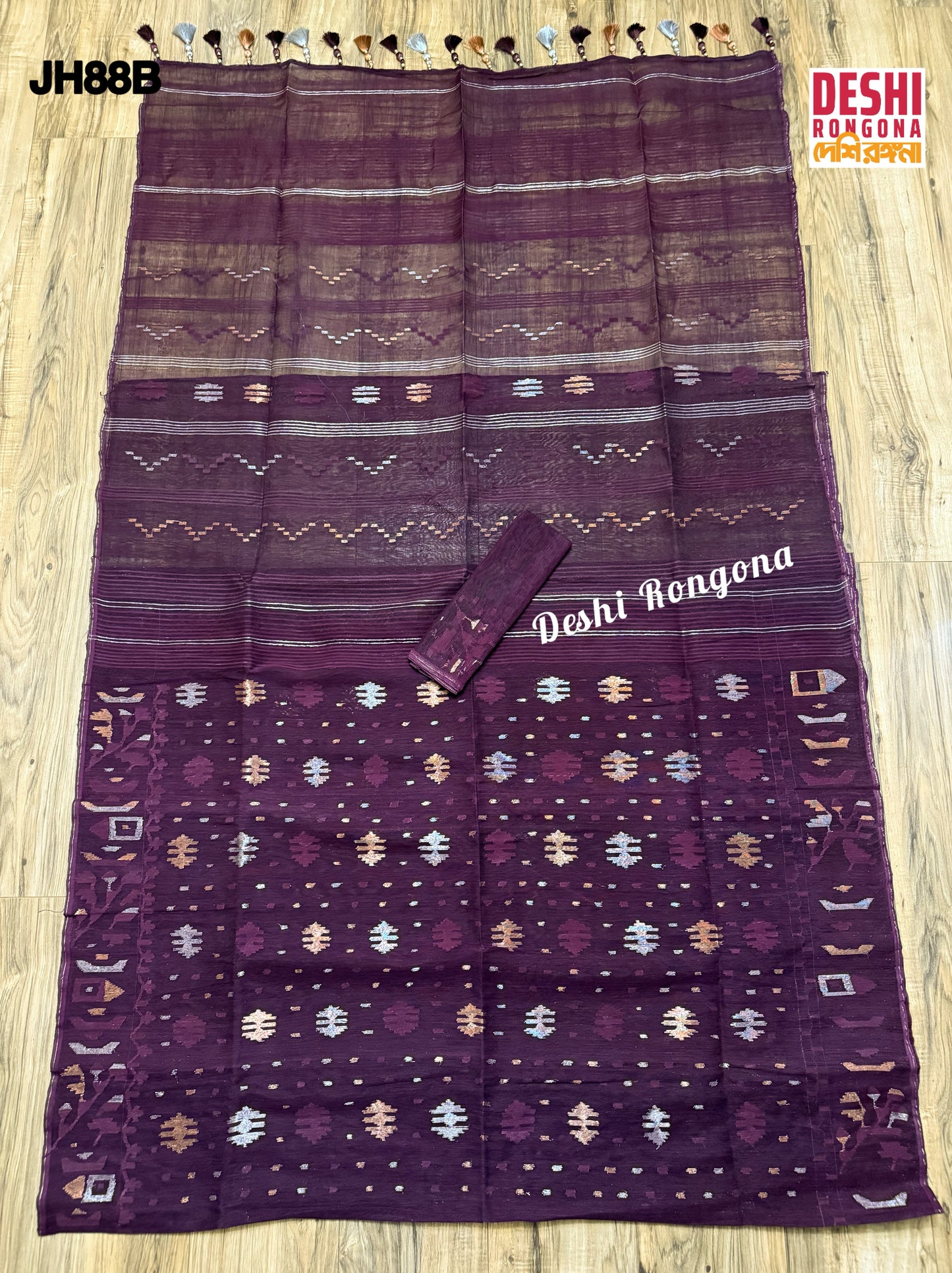 Original Dhakai Jamdani Saree - Plum Purple