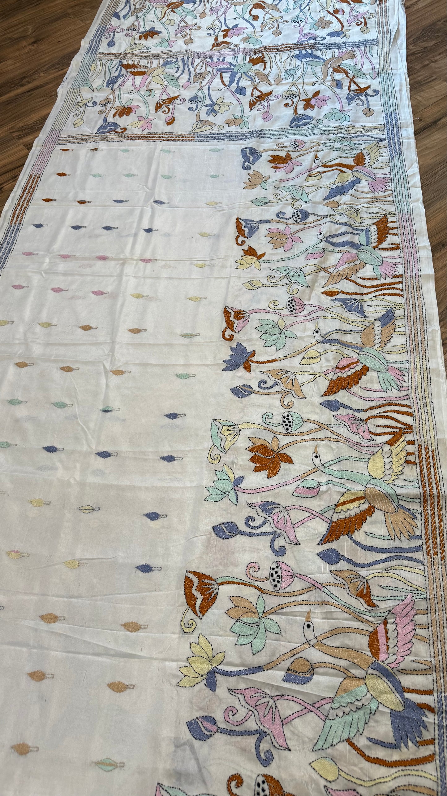 Bangalore Silk Kantha Saree- Heron theme
