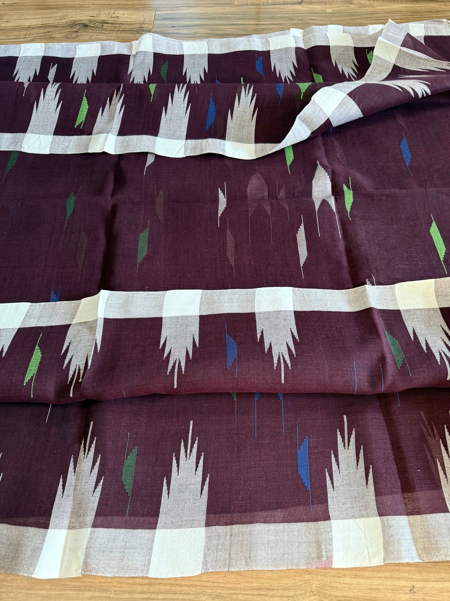 Sylheti Monipuri Handwoven Saree – Coffee with White Border