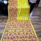 Yellow Bangalore Silk Magenta work Kantha Saree