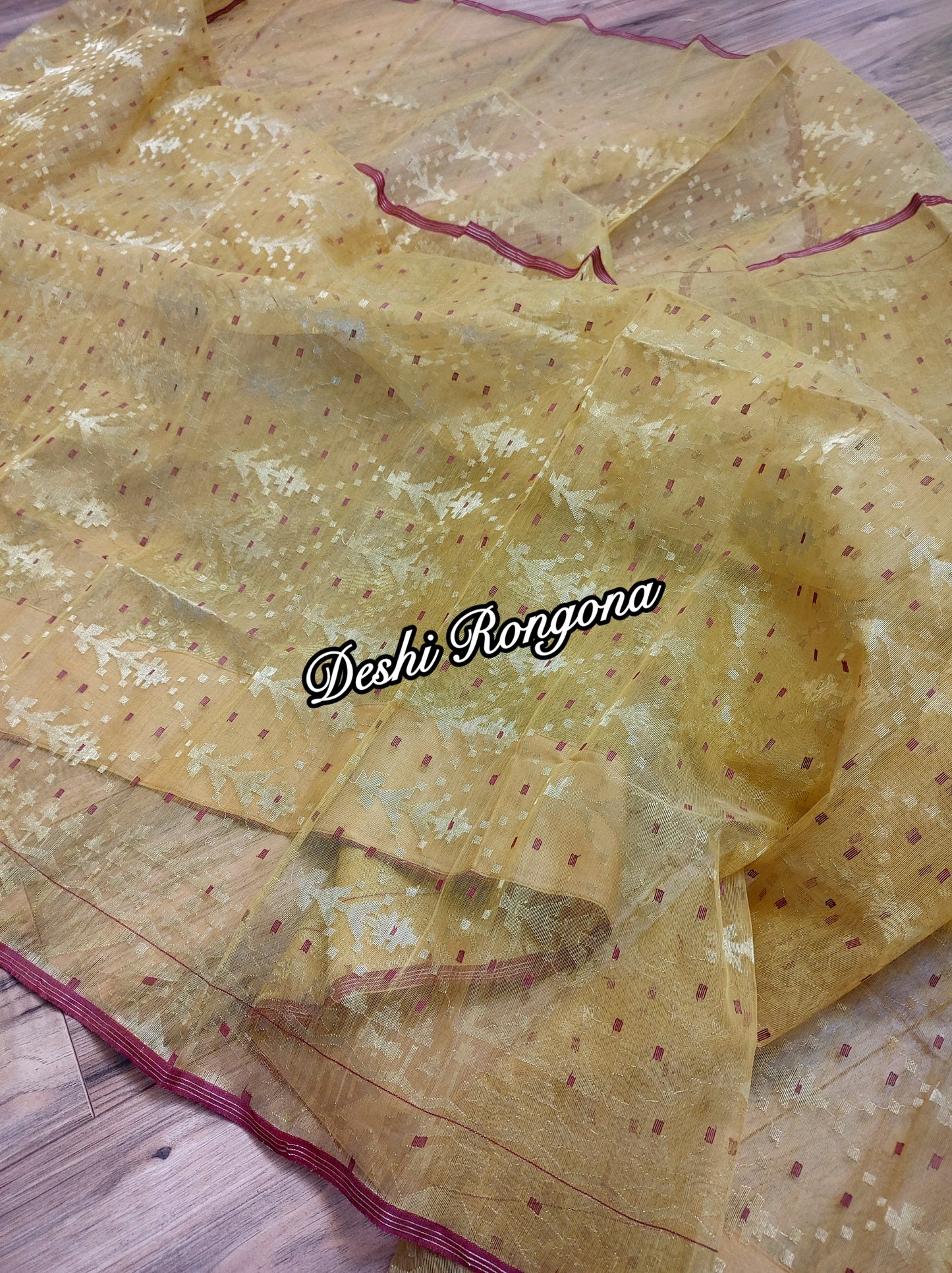 Elegant Dhakai Jamdani Saree - Royal Golden