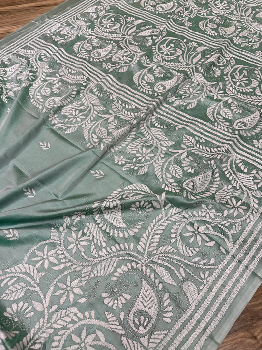 Bangalore Silk Kantha Saree - Light Mint