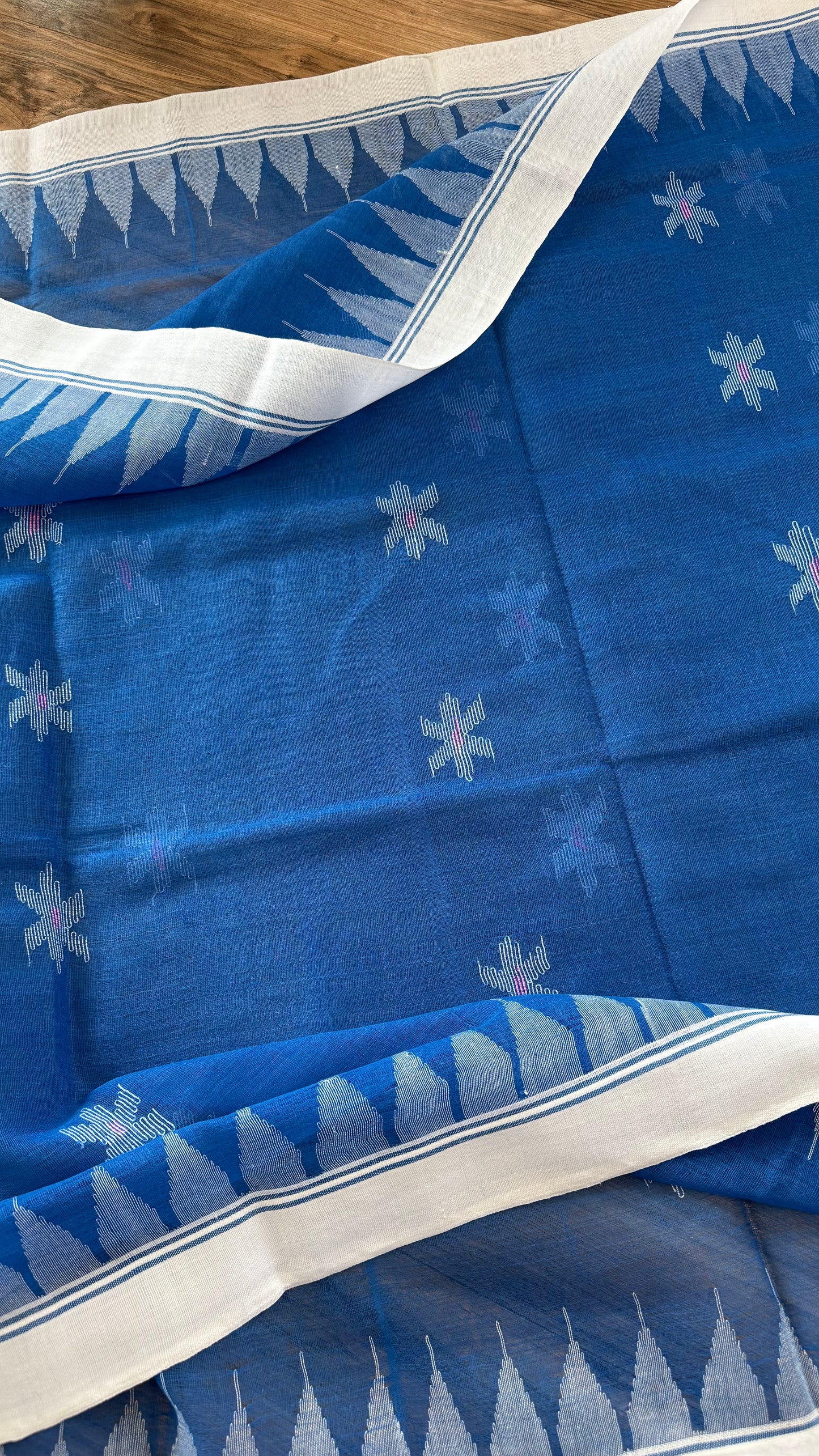 Sylheti Monipuri Handwoven Cotton Saree - Blue