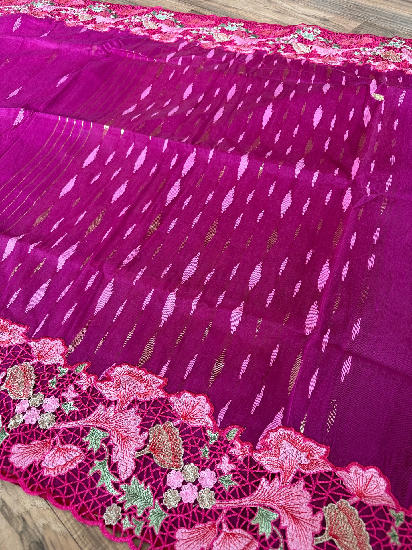 Cutwork Dhakai Jamdani – Hand Embroidered - Jam Magenta