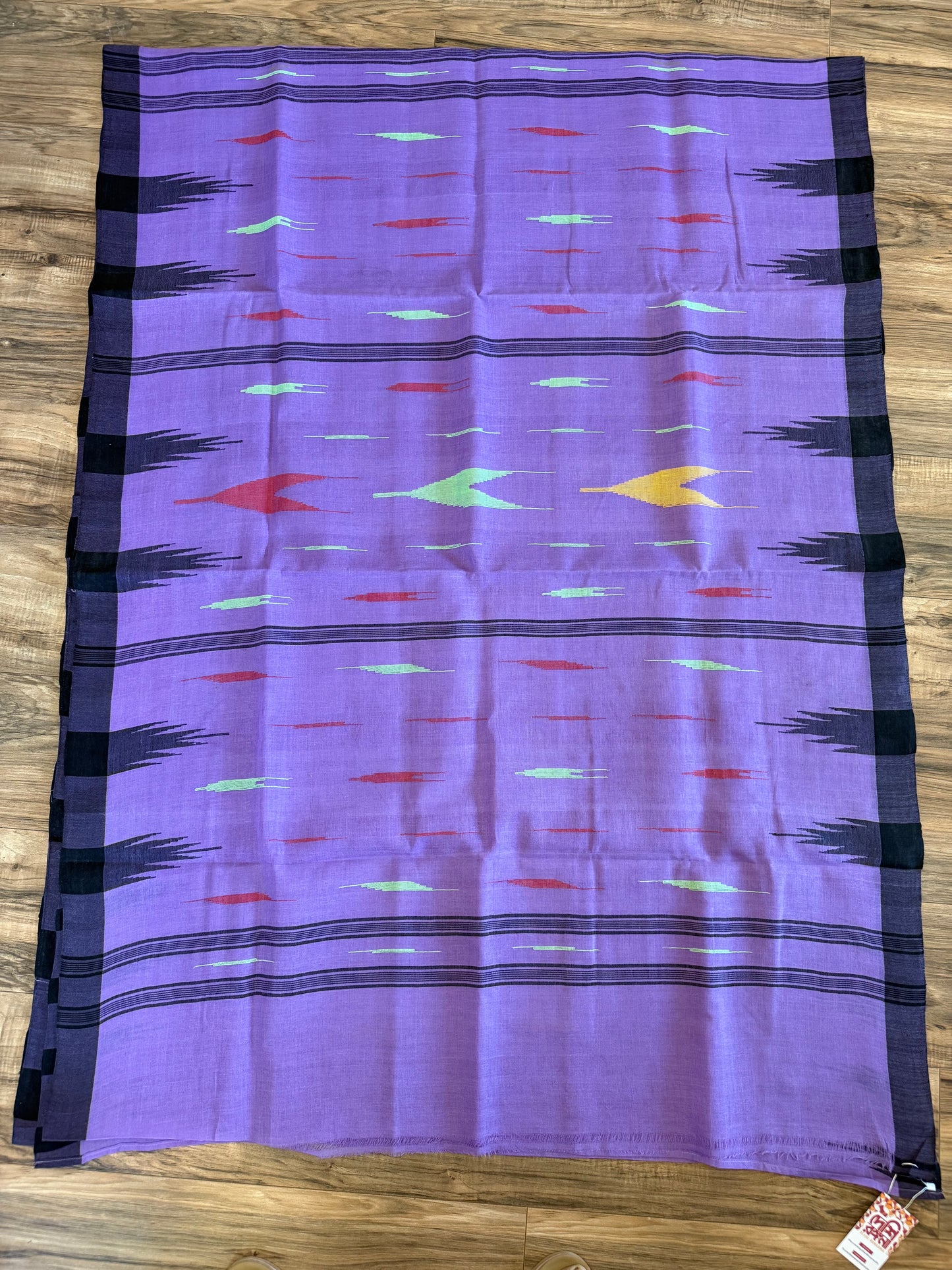 Sylheti Monipuri Handwoven Cotton Saree – Lilac & Black