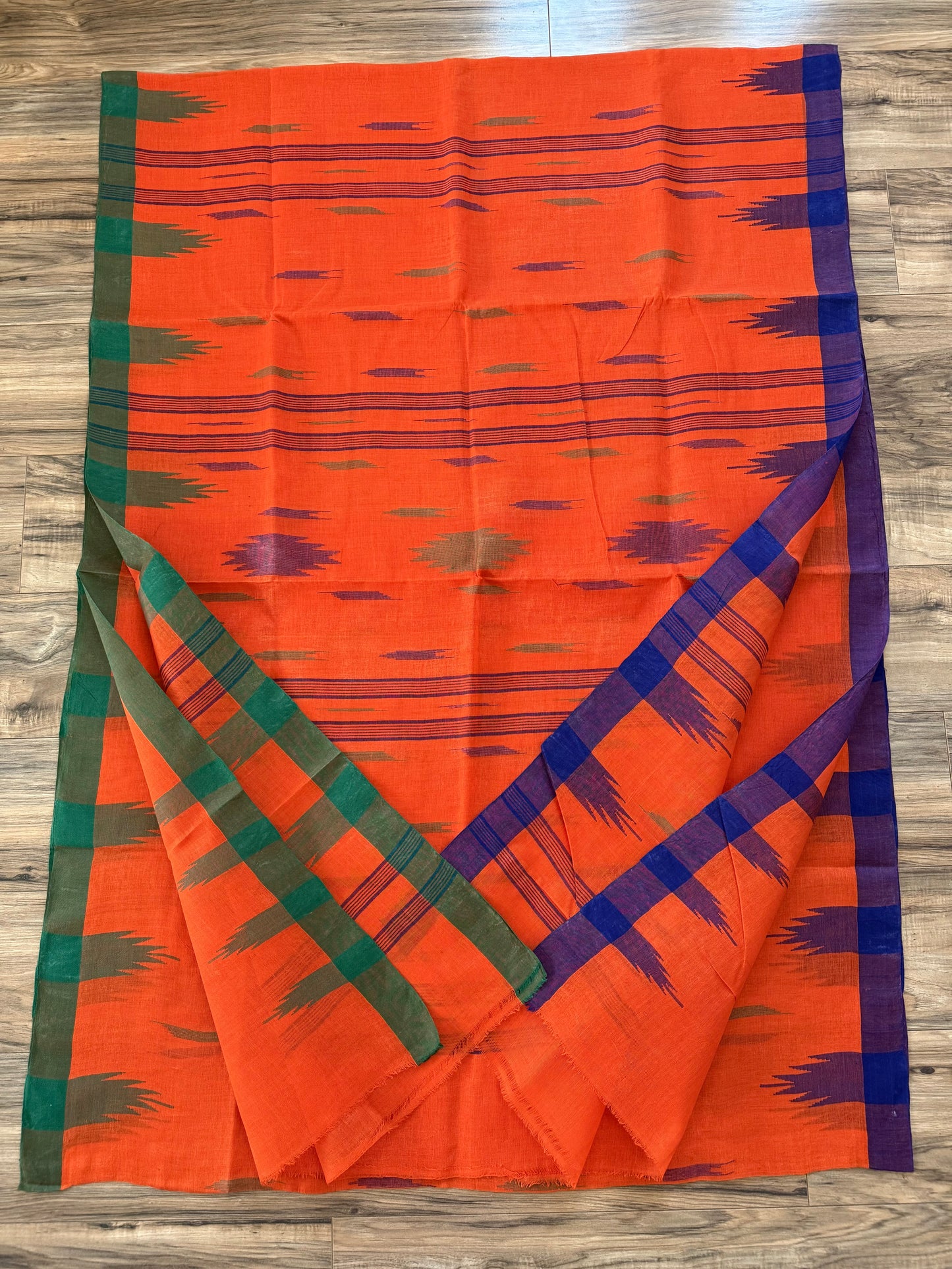 Sylheti Monipuri Handwoven Cotton Saree– Orange