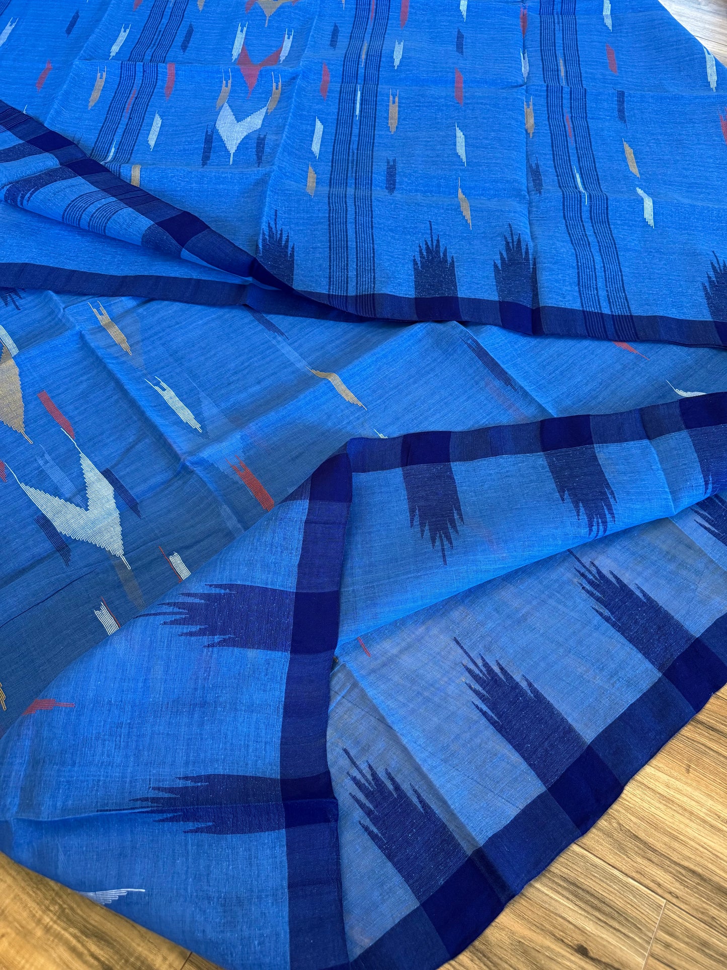 Sylheti Monipuri Cotton Saree – Blue & Deep Blue border