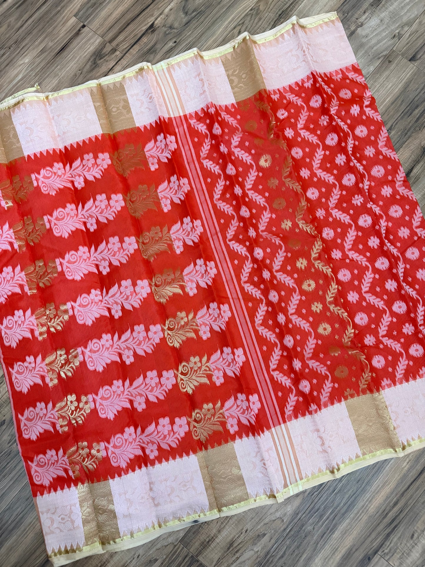 Tangail Halfsilk Saree, Orange