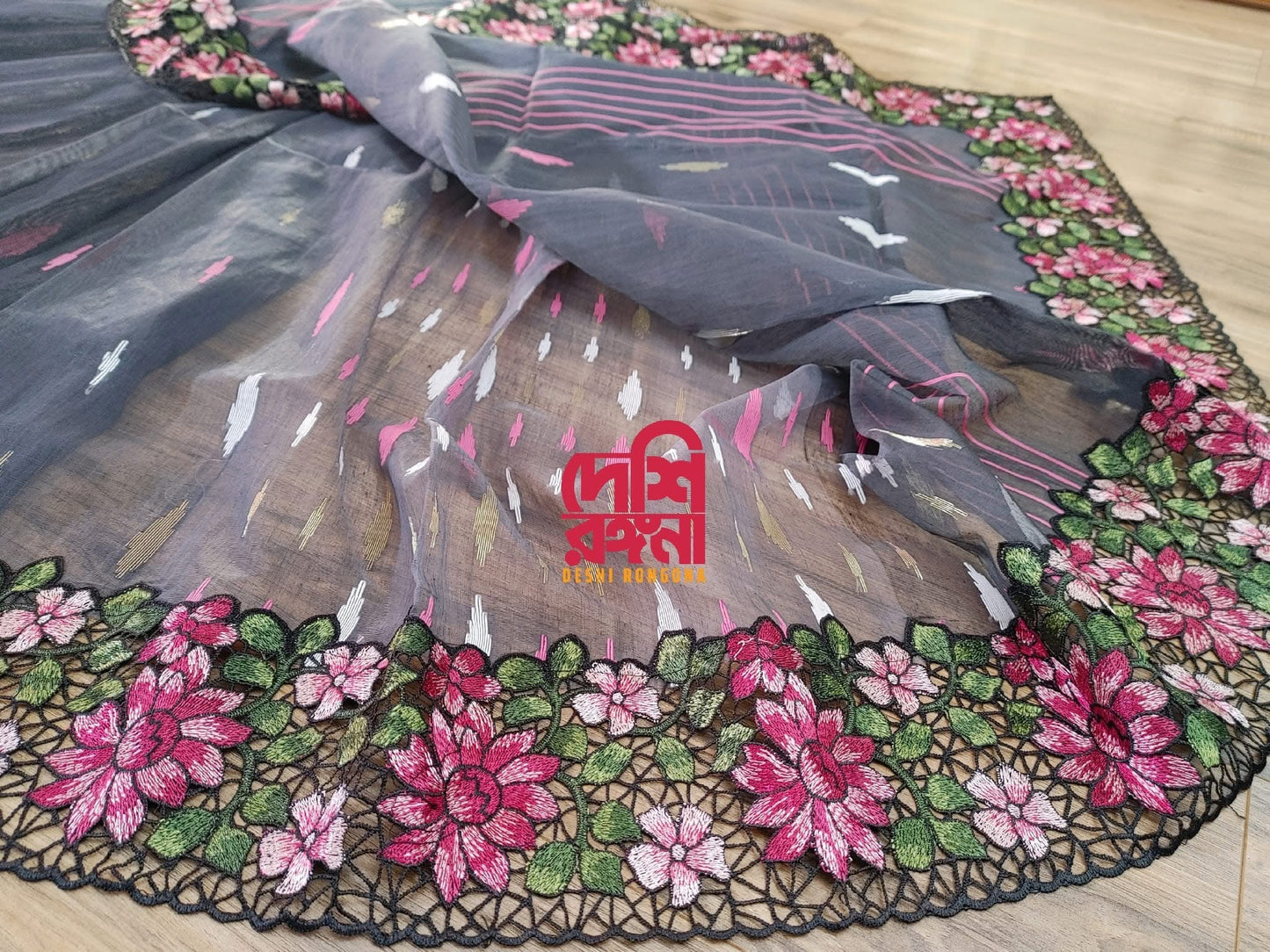 Gray Cutwork Dhakai Jamdani – Halfsilk 64 count