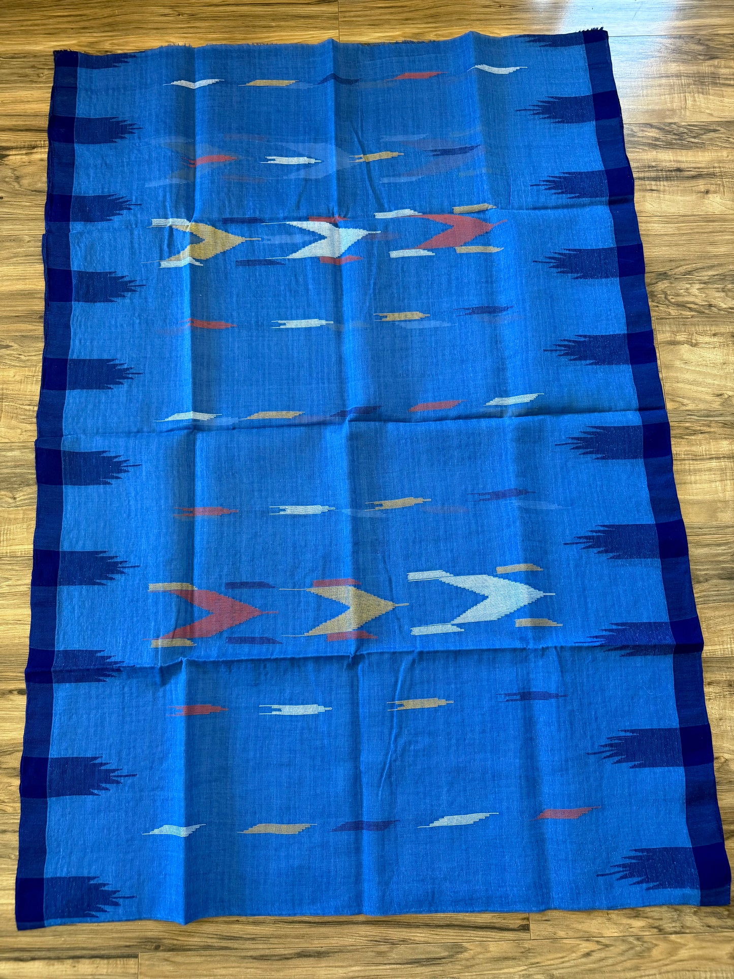 Sylheti Monipuri Cotton Saree – Blue & Deep Blue border