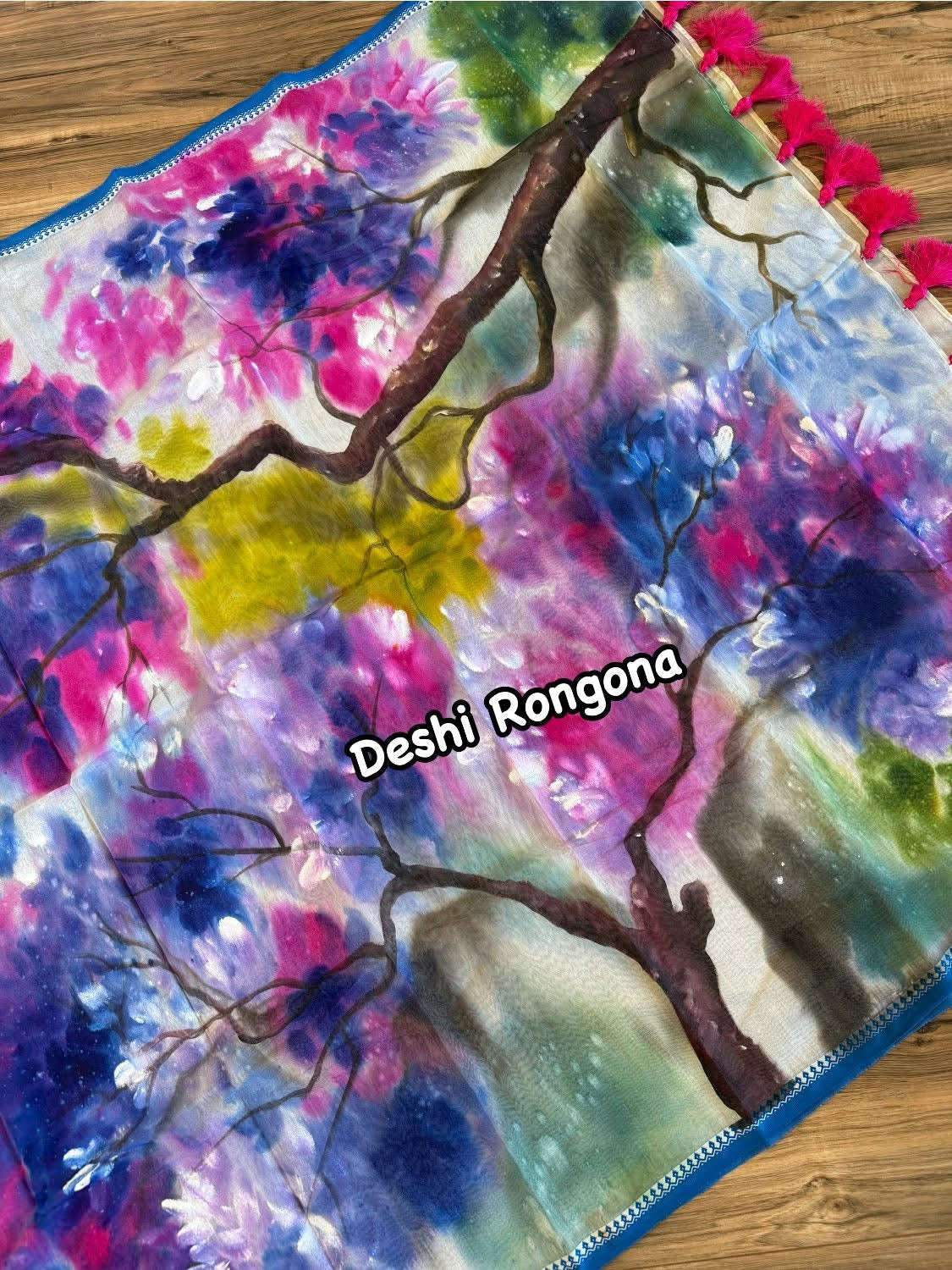 Abstract Watercolor – Handpainted Half Silk Saree