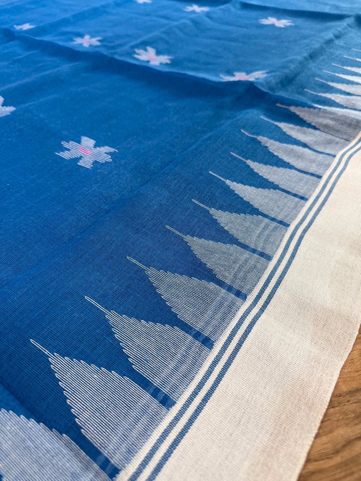 Sylheti Monipuri Handwoven Cotton Saree - Blue