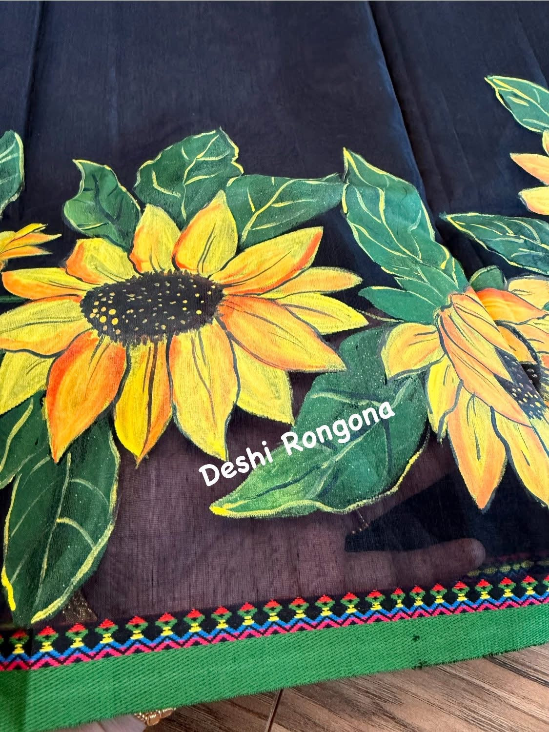 Handpainted Saree, Halfsilk Black Handloom Cotton Saree, Feel Special with this Exclusive and Rare Price of Art