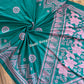 Sea green Bangalore Silk Kantha Saree with pink work