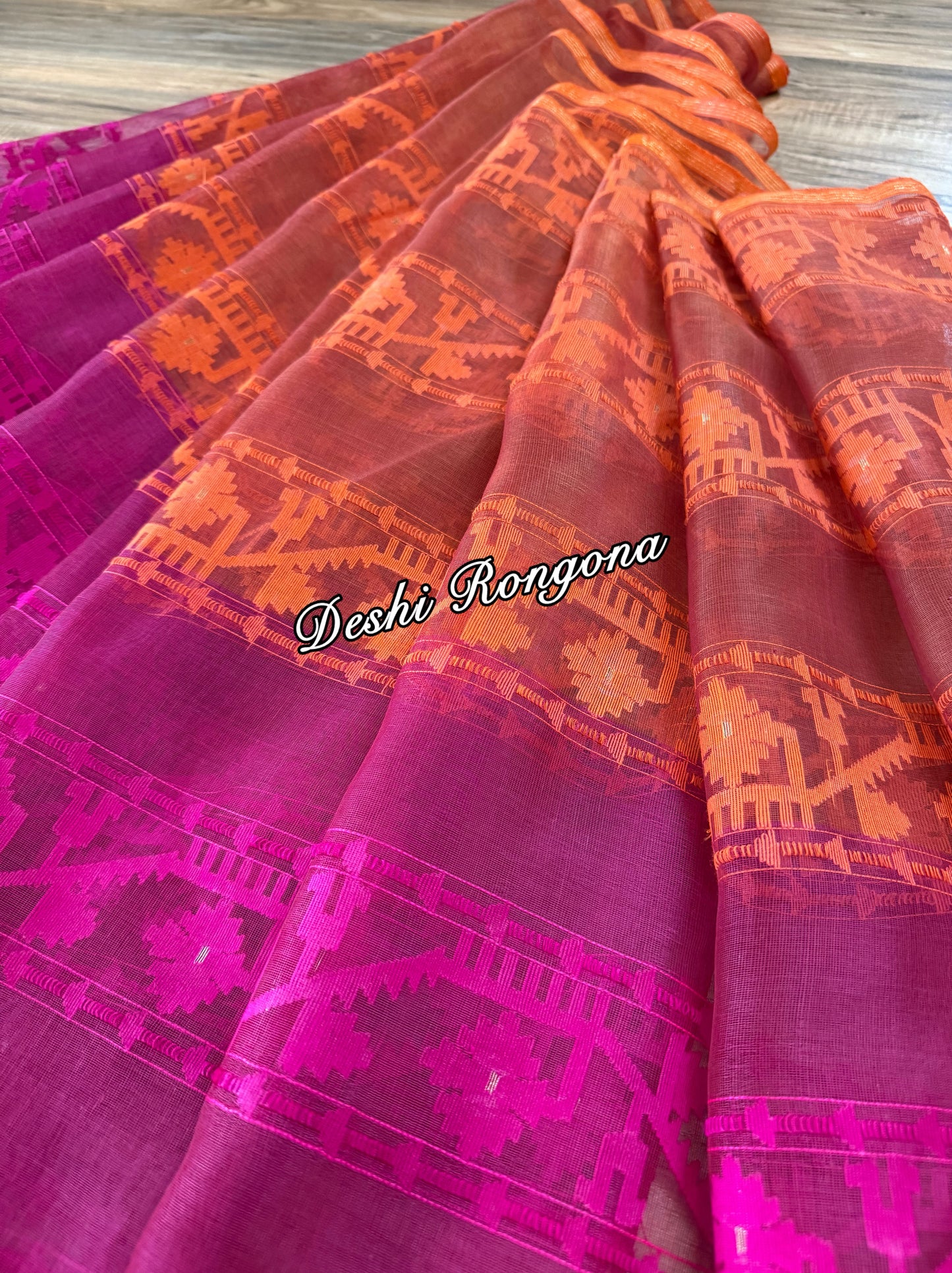 Elegant Magenta Orange Purple Dhakai Jamdani Saree - Handloom Classic