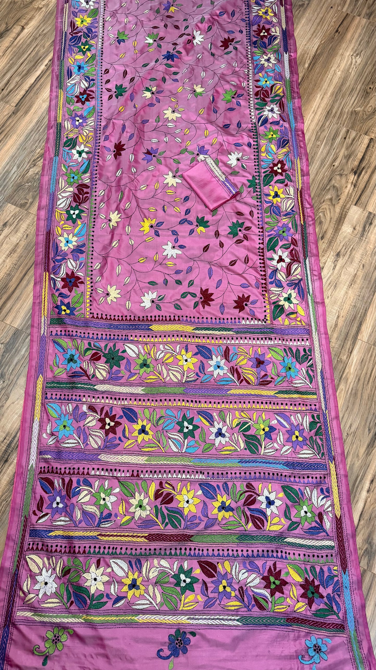 Pink Tone Bangalore Silk Kantha Saree