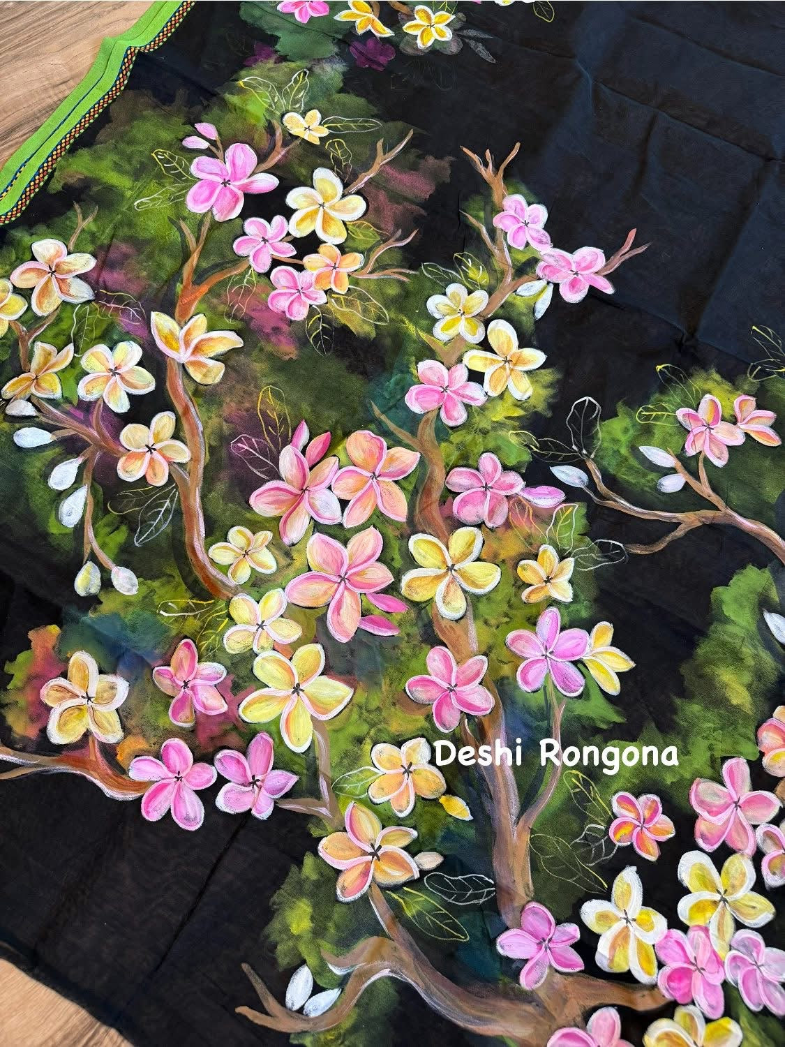 HandPainted Handloom Halfsilk Saree, Beautiful Plumeria painted with Acramin color. Aarong Cotton Punjabi Set