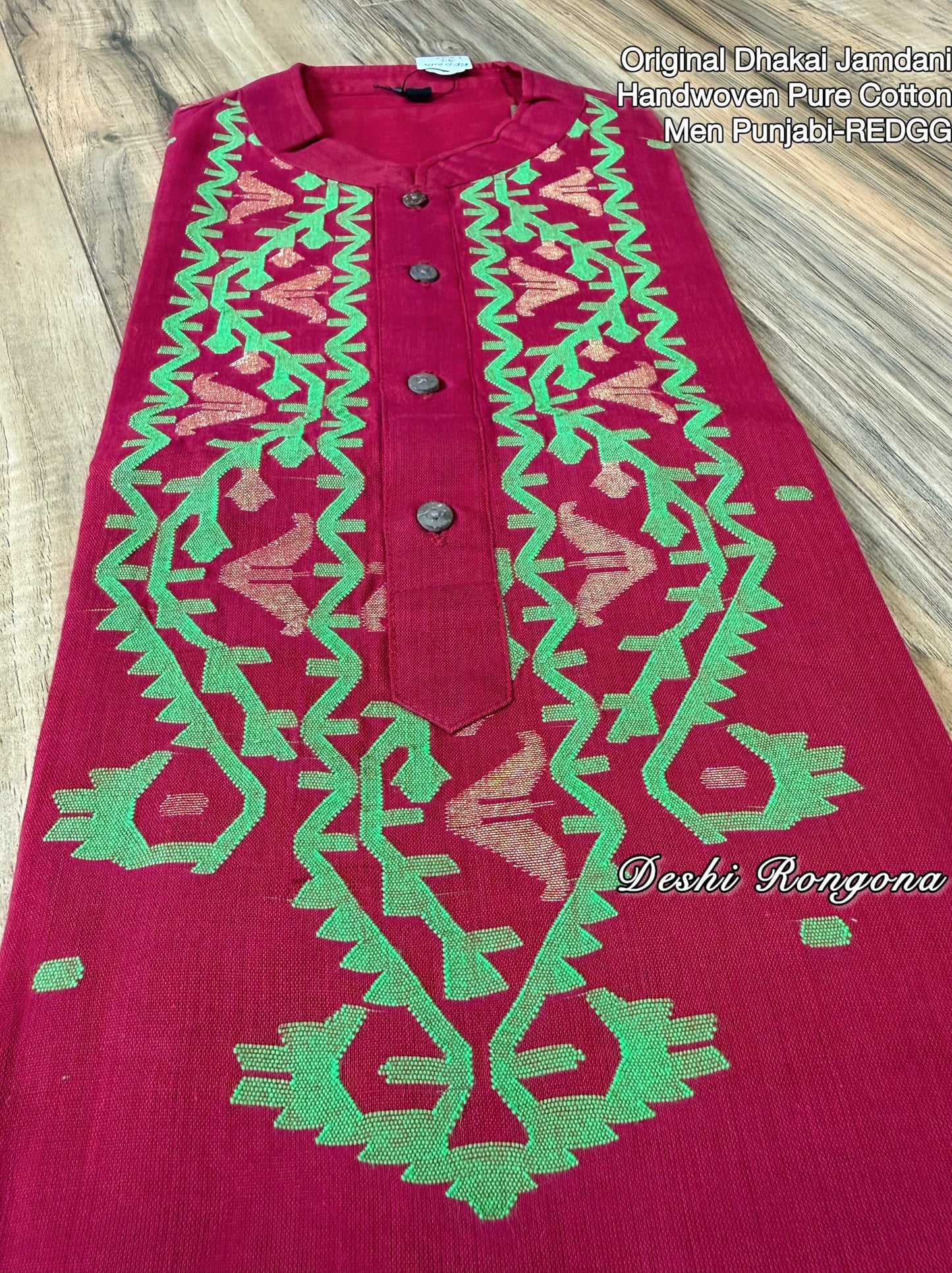 Original Dhakai Jamdani Punjabi – Handwoven Pure Cotton, RED