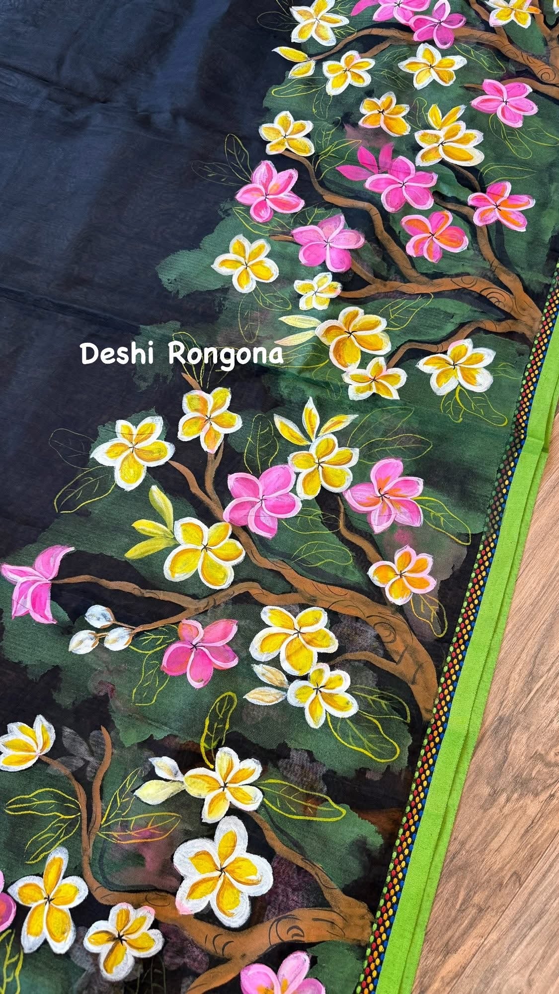 HandPainted Handloom Halfsilk Saree, Beautiful Plumeria painted with Acramin color. Aarong Cotton Punjabi Set