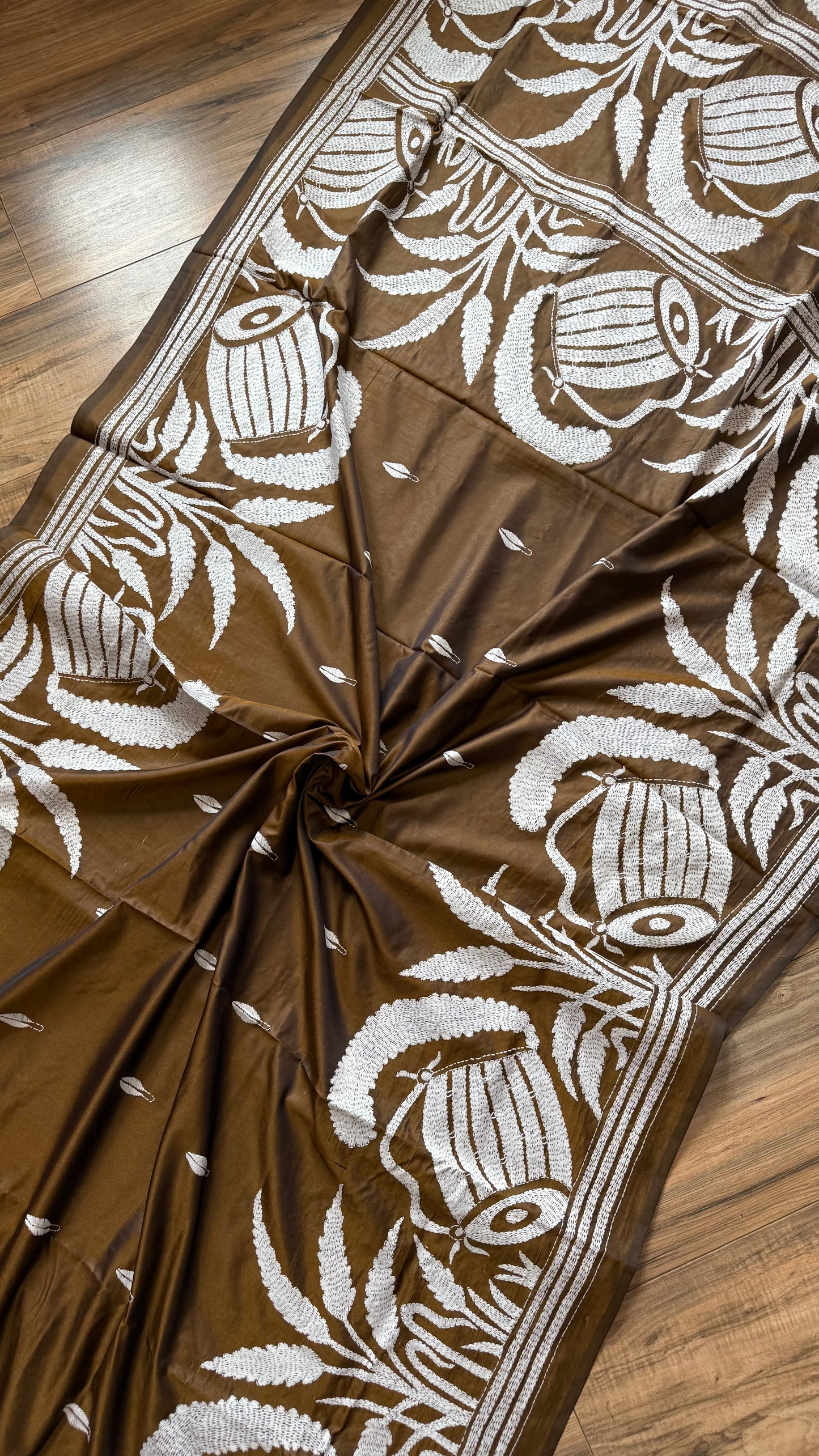 Brown Bangalore Silk Kantha Saree