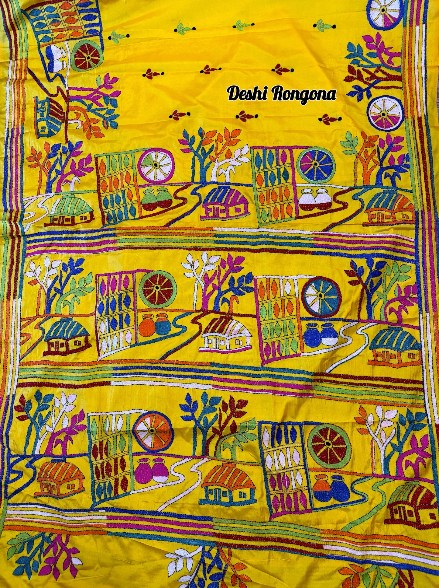 Yellow Bangalore Silk Kantha Saree