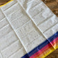 Tangail Halfsilk Khesh Saree, White -pink border