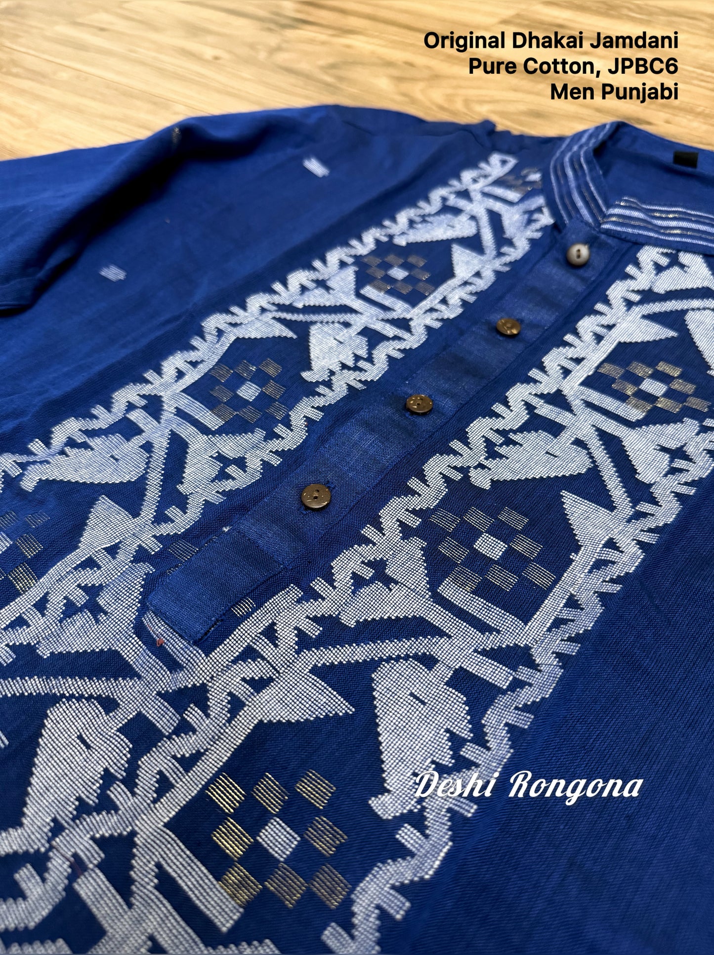 Original Dhakai Jamdani Punjabi – Handwoven Pure Cotton, Deep Blue