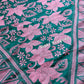 Sea green Bangalore Silk Kantha Saree with pink work