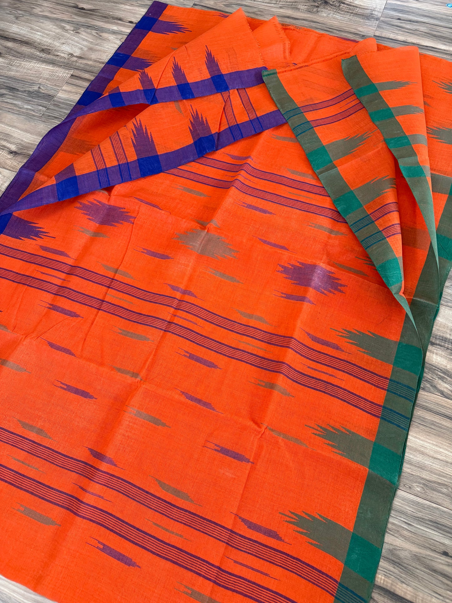 Sylheti Monipuri Handwoven Cotton Saree– Orange