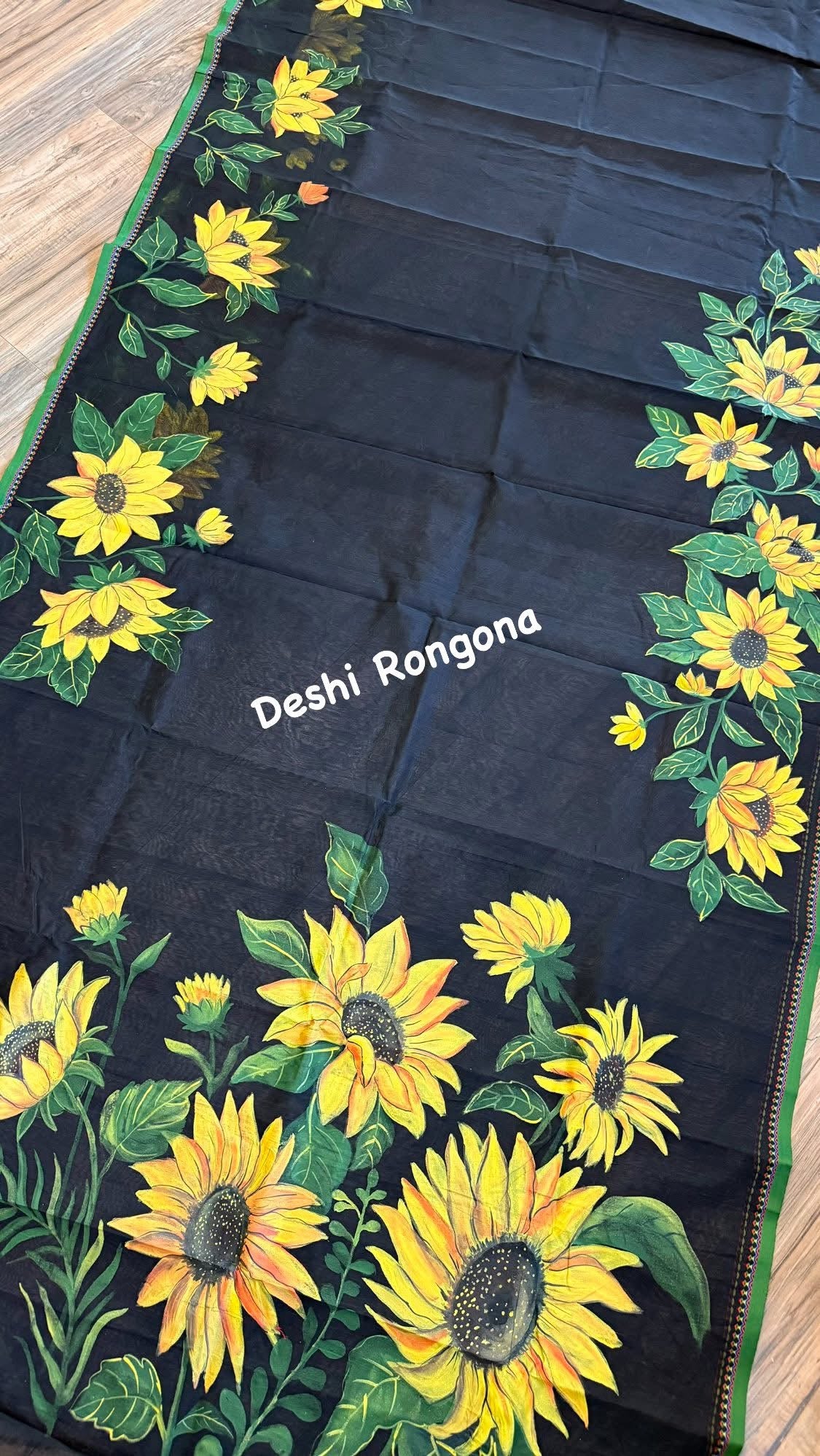 Handpainted Saree, Halfsilk Black Handloom Cotton Saree, Feel Special with this Exclusive and Rare Price of Art