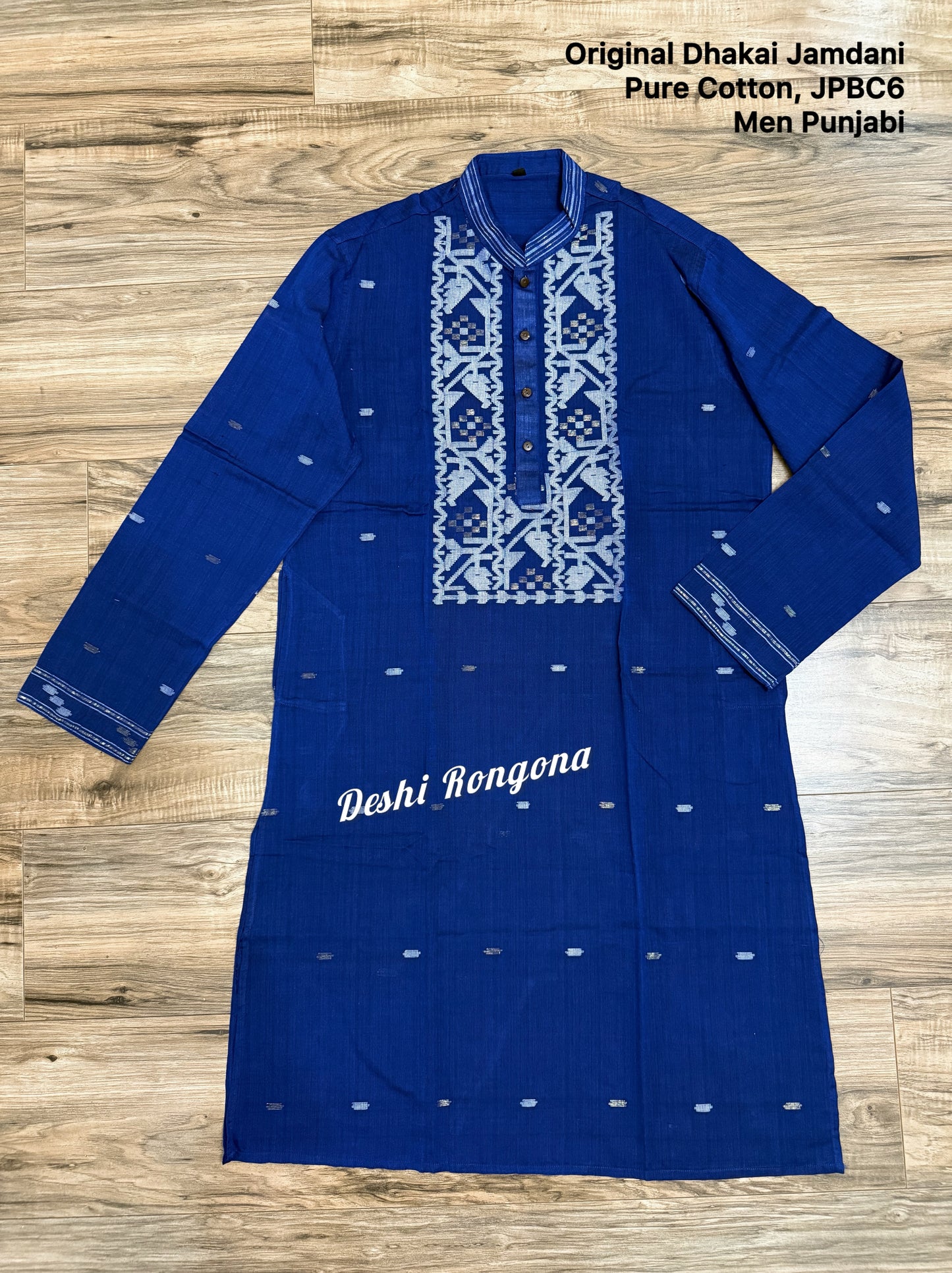 Original Dhakai Jamdani Punjabi – Handwoven Pure Cotton, Deep Blue