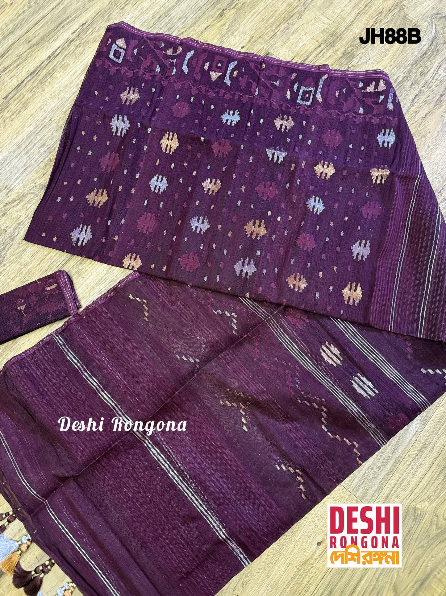 Original Dhakai Jamdani Saree - Plum Purple