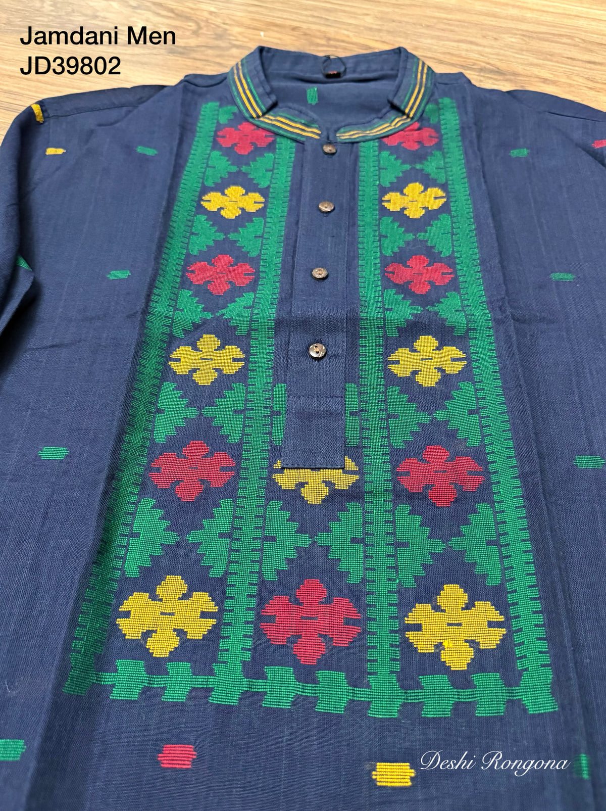 Original Dhakai Jamdani Punjabi – Handwoven Pure Cotton, Navy Blue