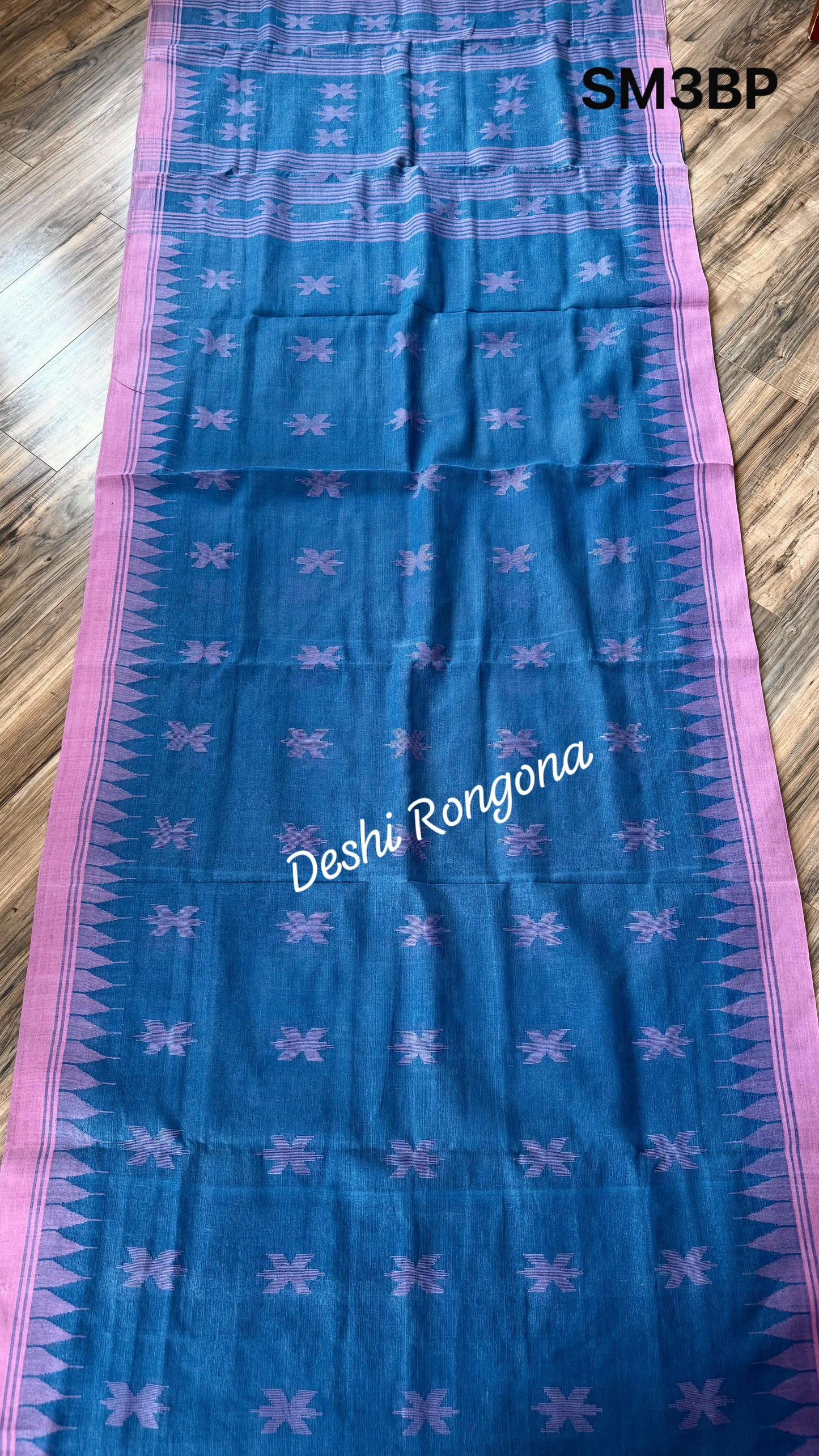 Sylheti Monipuri Handwoven Cotton Saree - Blue