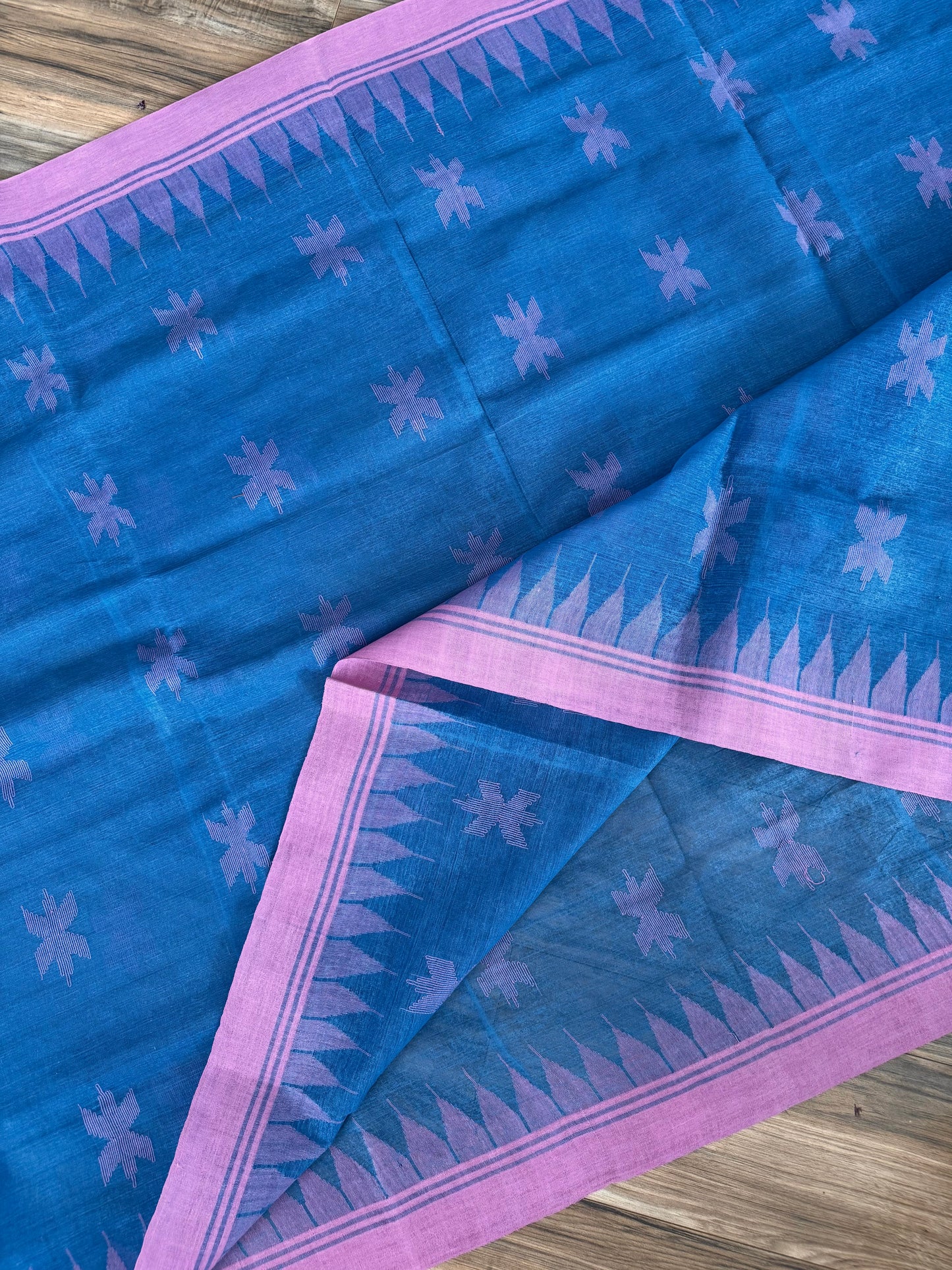 Sylheti Monipuri Handwoven Cotton Saree - Blue