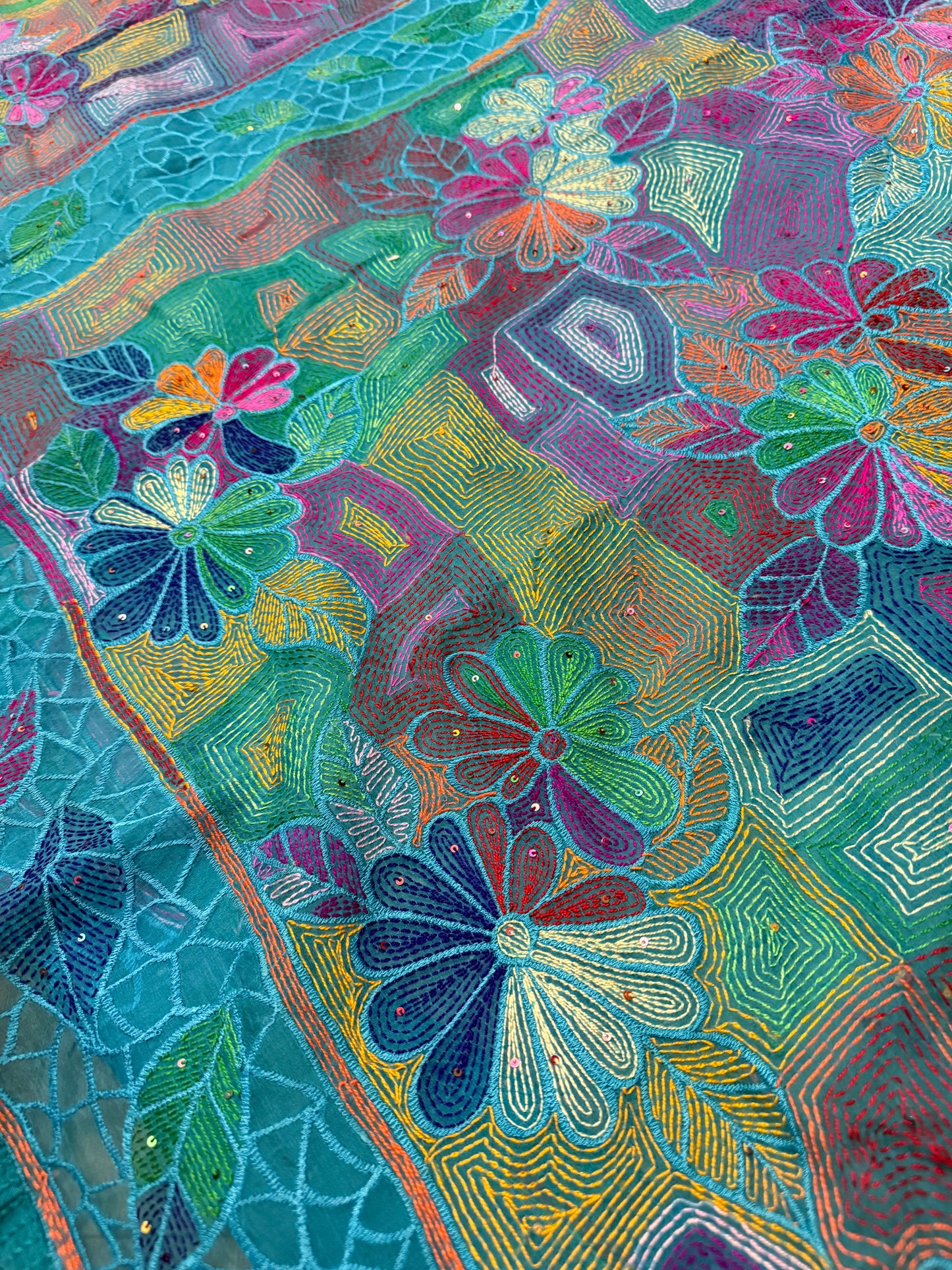 Pure Moslin Saree with Hand kantha and Handpaint