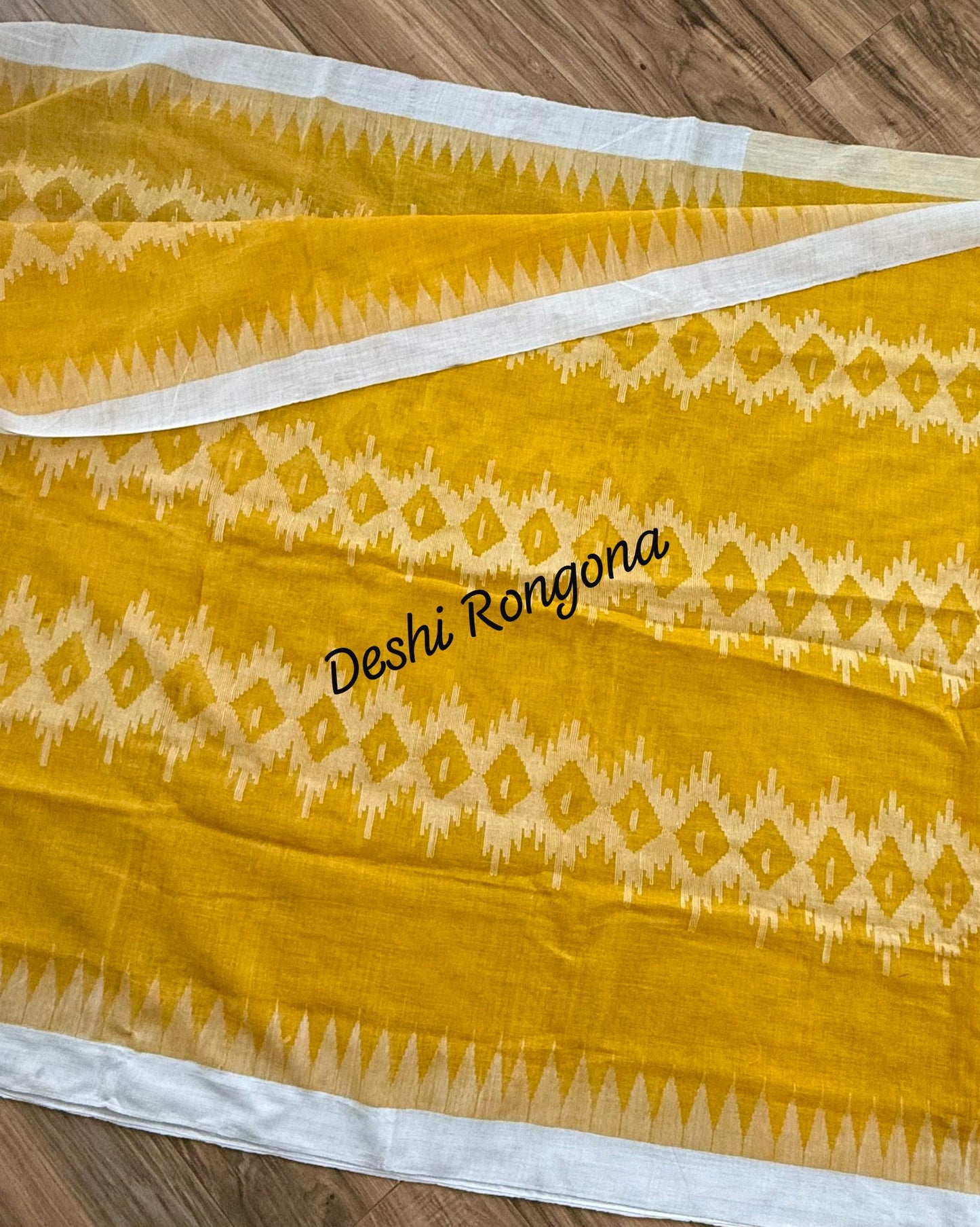 Sylheti Monipuri Handwoven Cotton Saree – Yellow