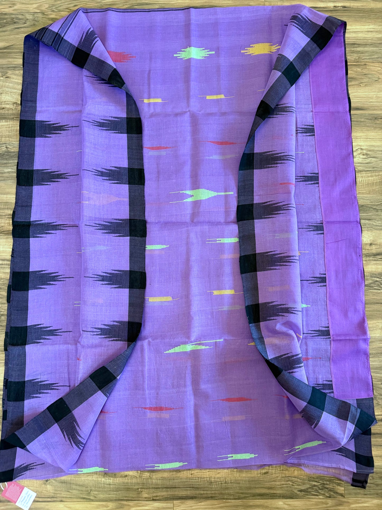 Sylheti Monipuri Handwoven Cotton Saree – Lilac & Black