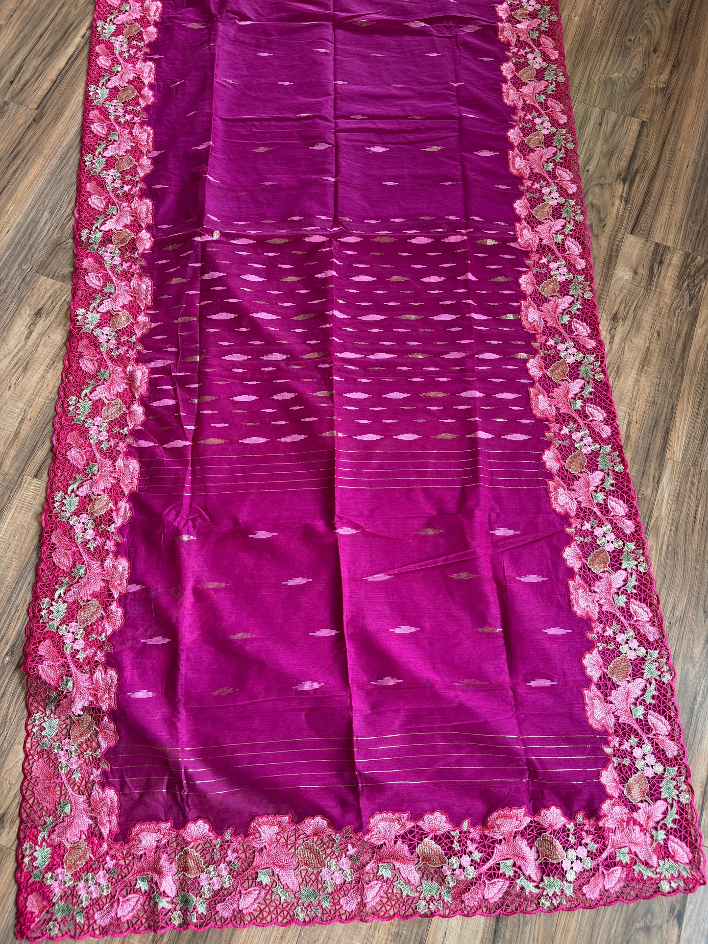 Cutwork Dhakai Jamdani – Hand Embroidered - Jam Magenta